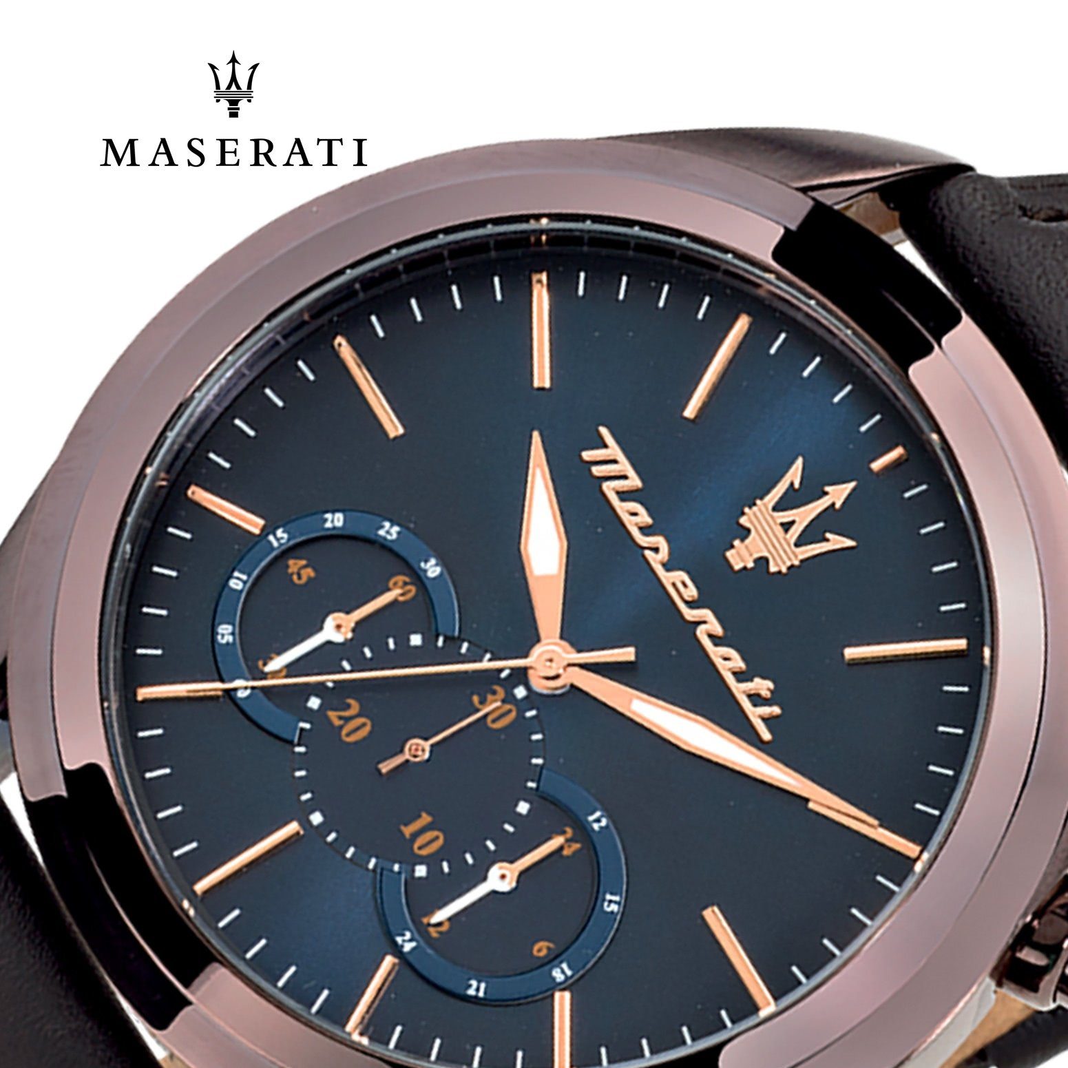 MASERATI (ca. Lederarmband, rund, Chronograph Uhr Maserati groß Herren Made-In Italy Chronograph, 55x45mm) Herrenuhr