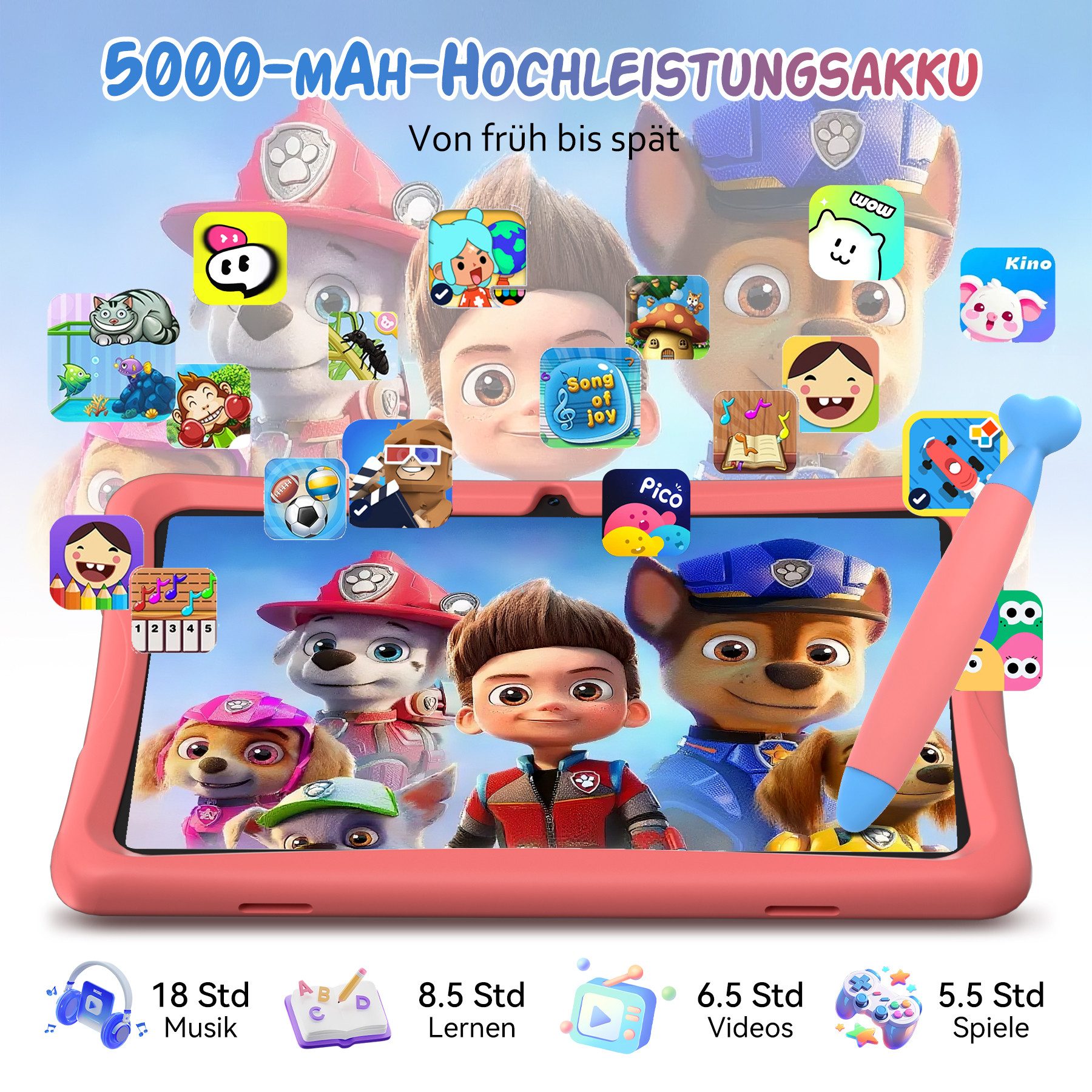 TABWEE 10.1'' Kids Android 64/128GB mit Stylus Tablet (10.1", 64 GB, Android 15, 5G wifi, Android 15, Google Kids Space, Gemini AI, mit Stift) – Bild 5 von 5