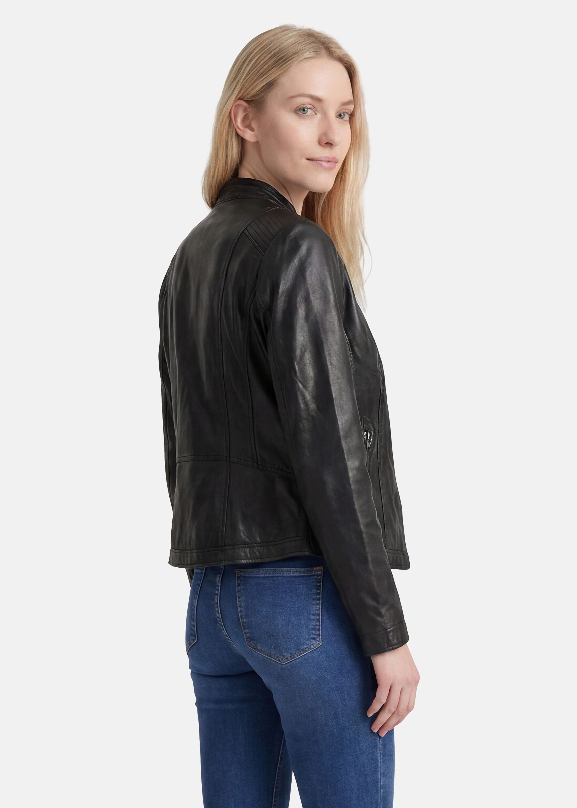 Apple of Eden Lederjacke Stehkragen mit Druckknopf