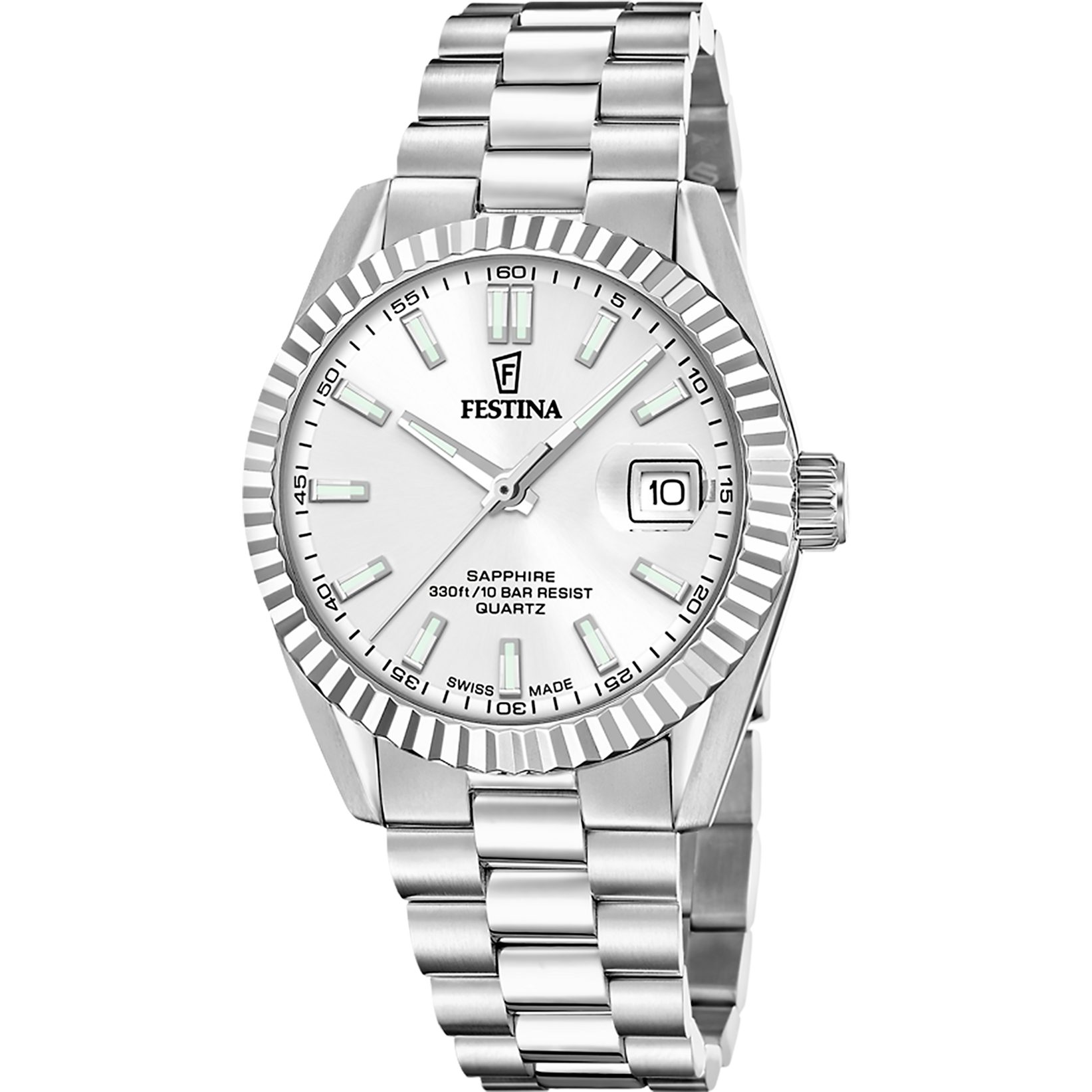 Festina Quarzuhr Classic Steel F20084_A, Armbanduhr, Damenuhr, Herrenuhr, Swiss Made, Edelstahlarmband, analog