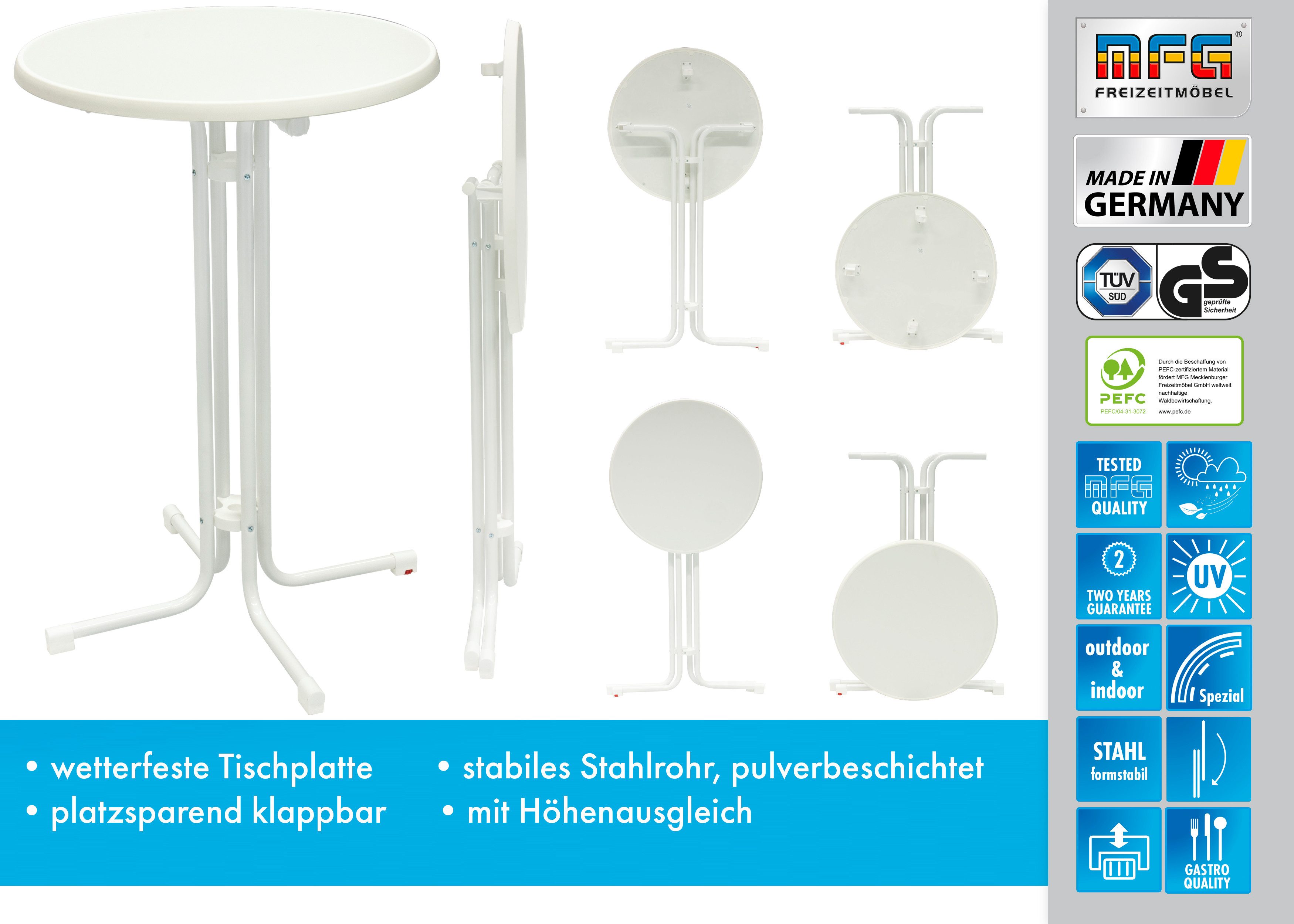 MFG Freizeitmöbel Stehtisch MFG Stehtisch d=80 cm, klappbar, weiß/weiß, Gastro-geeignet