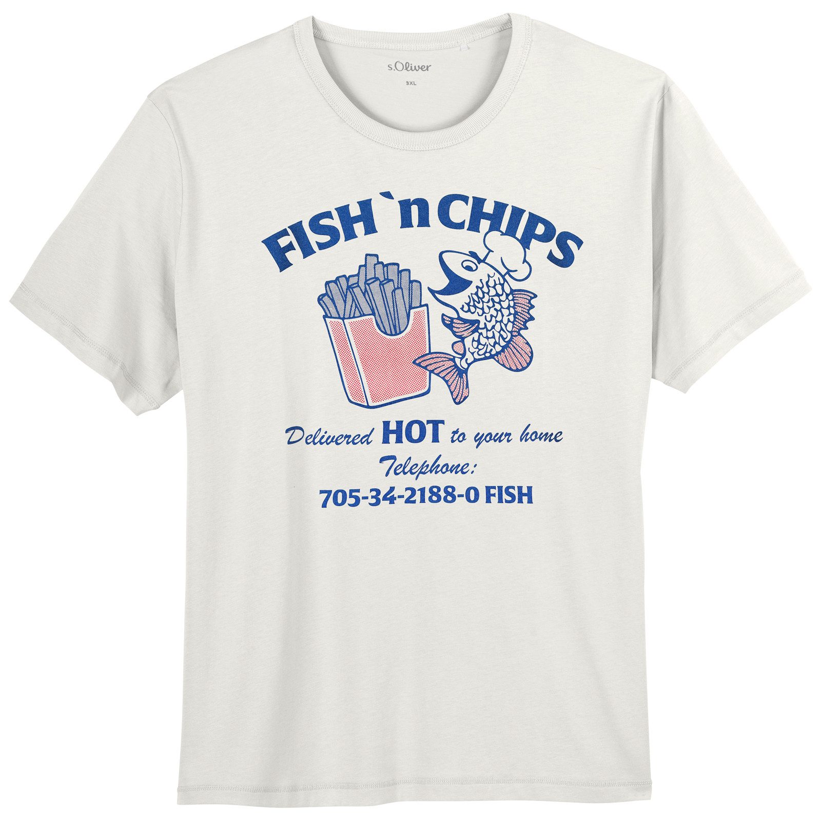 s.Oliver Rundhalsshirt s.Oliver T-Shirt offwhite Fish 'n' Chips Übergröße