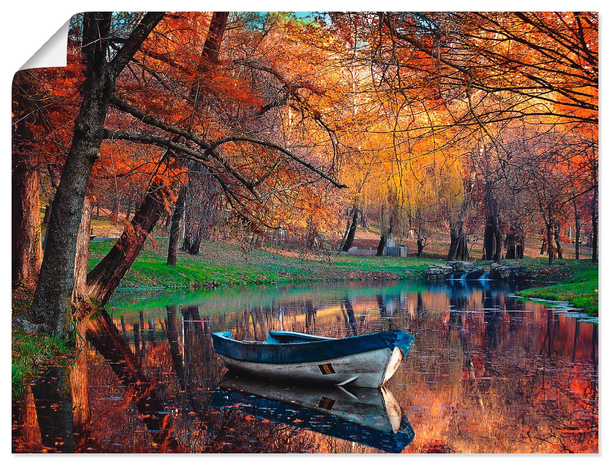 Artland Wandbild Bunte Herbstlandschaft, Boote & Schiffe (1 St), als Leinwandbild, Wandaufkleber oder Poster in versch. Größen