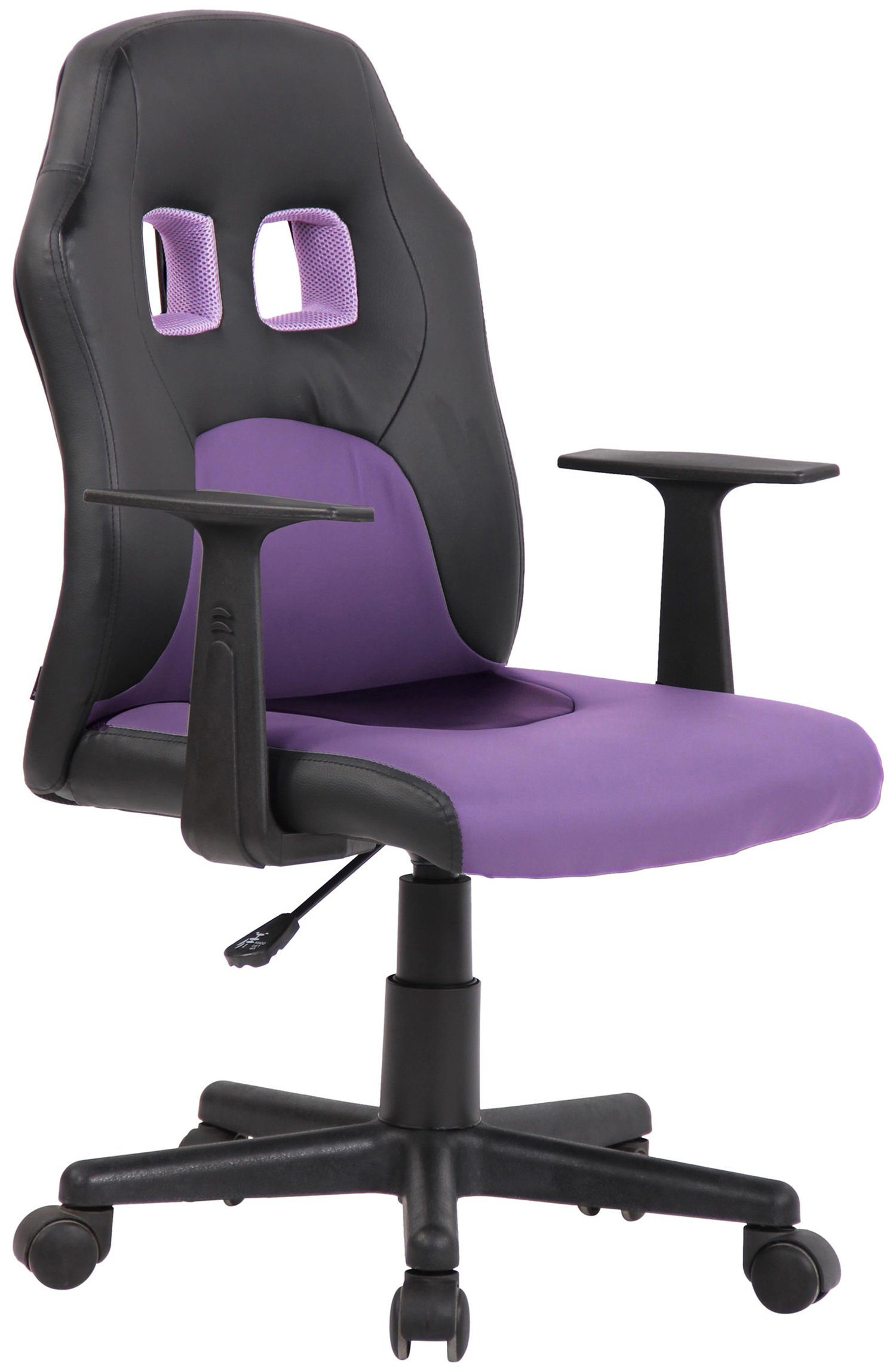 TPFLiving Bürostuhl Funny schwarz Gestell: Sitzfläche: Drehstuhl, (Schreibtischstuhl, Kunstleder und Chefsessel), Rückenlehne Kunststoff 360° Racingstuhl, schwarz/lila mit Gamingstuhl, höhenverstellbar drehbar - bequemer 