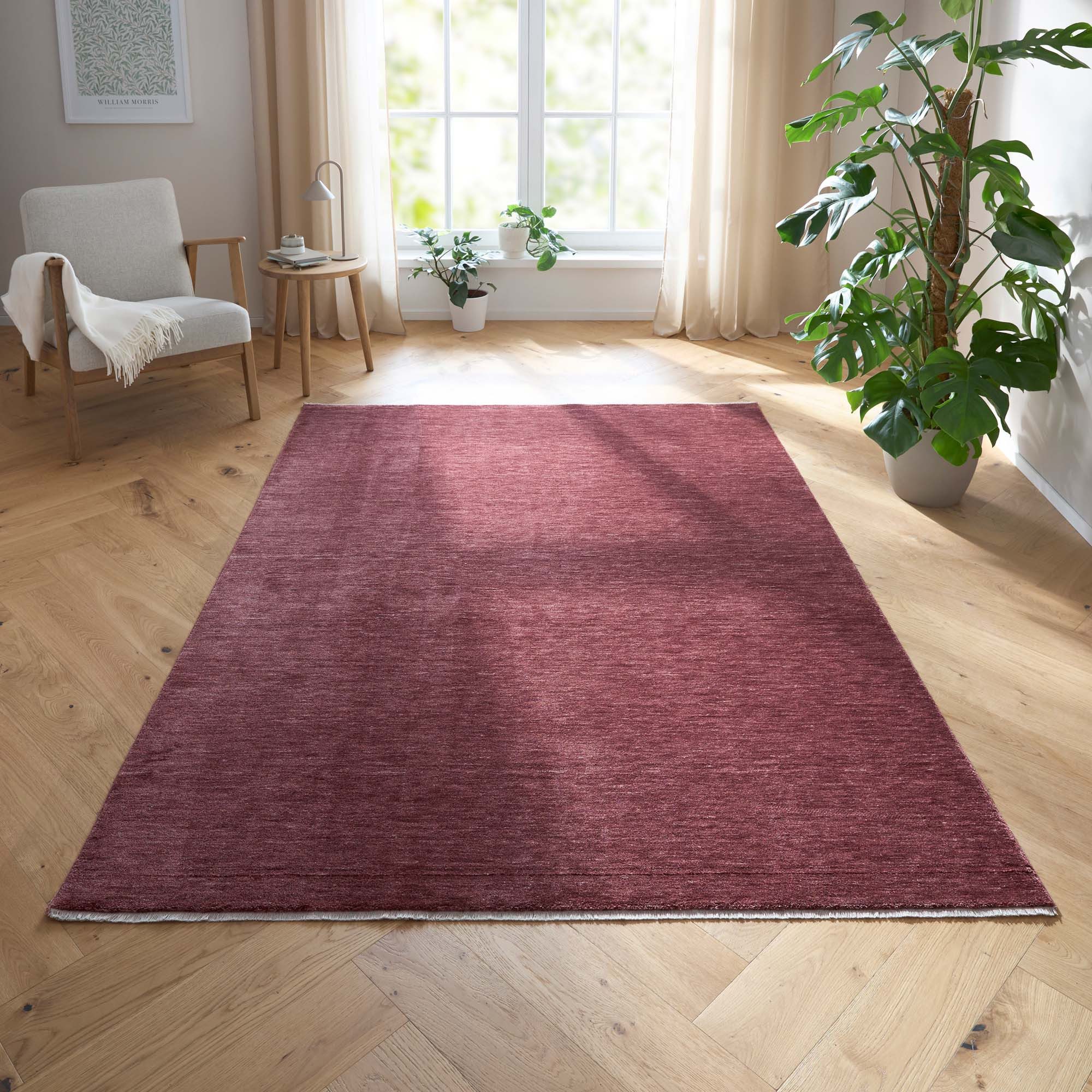 TaraCarpet Teppich Tara Carpet Luna einfarbig, Vintage, strapazierfähig und edel, rechteckig, Höhe: 8 mm, Wohnzimmer, Schlafzimmer, Esszimmer, Flur rot 080x150