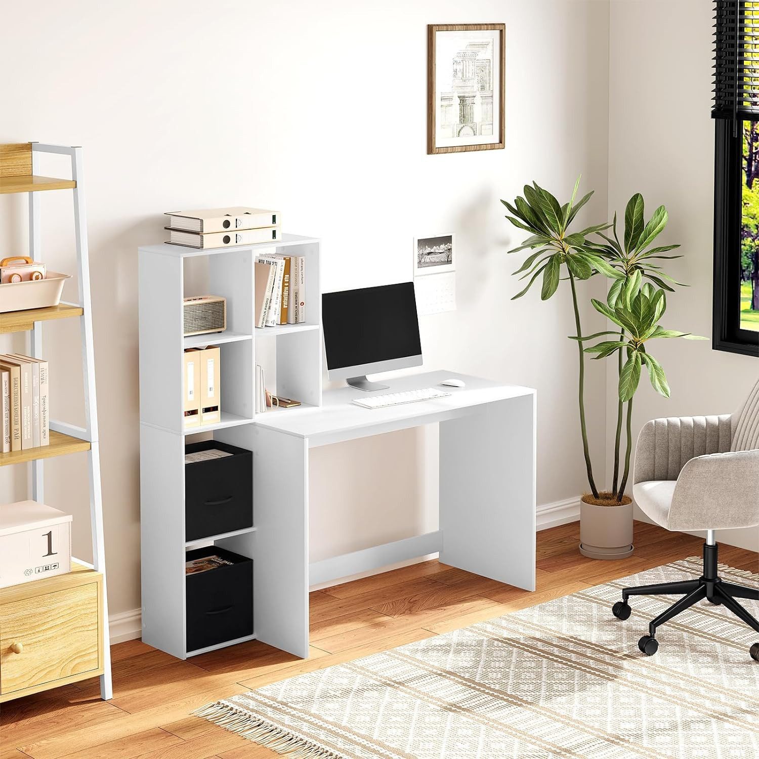 Woltu Schreibtisch, mit Regal 2 Vliesstoffboxen, für Büro Home Office Arbei günstig online kaufen