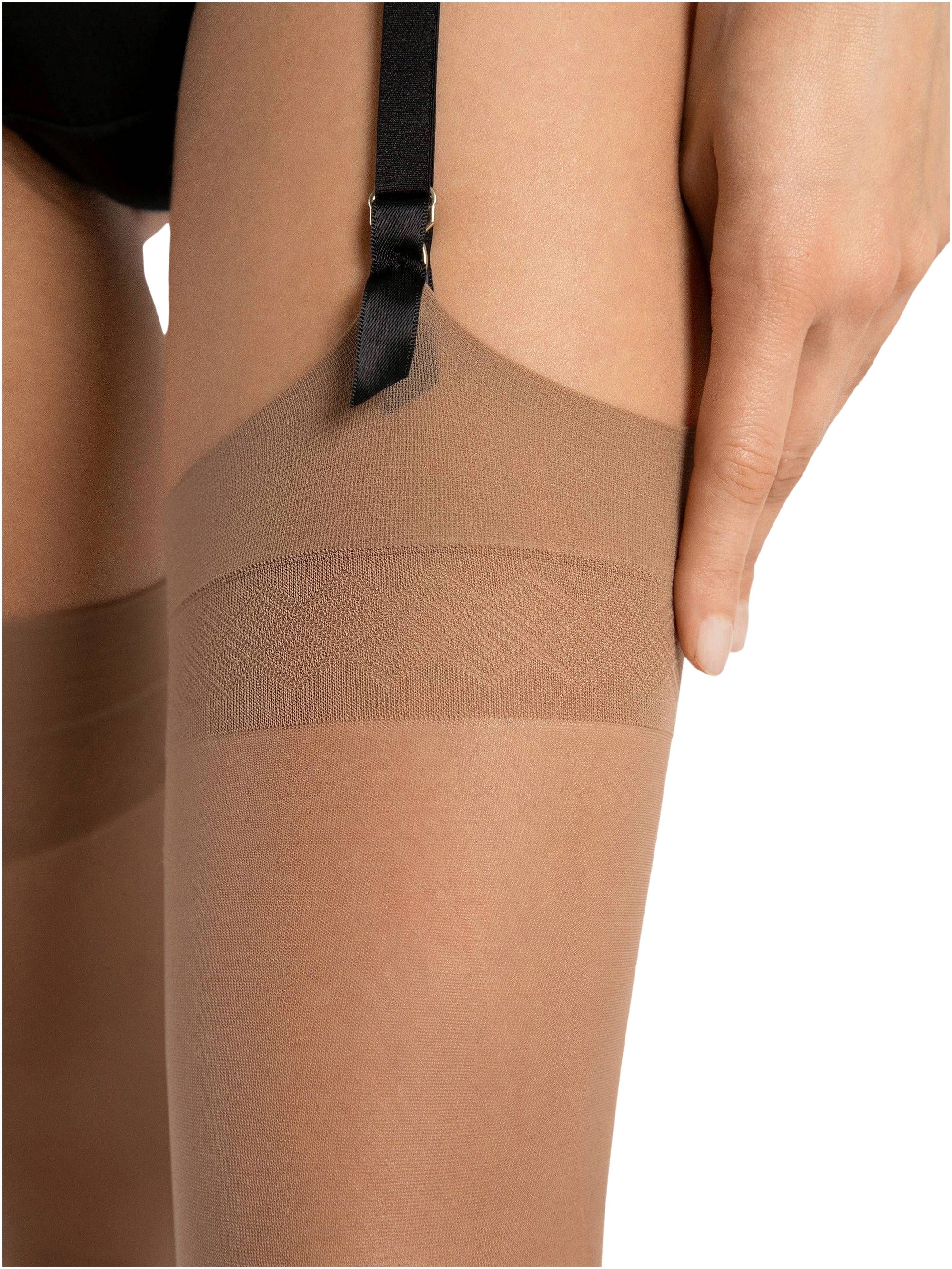 Fiore Strapsstrümpfe Sensual (Packung, 1 Paar) klassische Strapsstümpfe 20DEN mit zartem Muster und flachen Abschluss