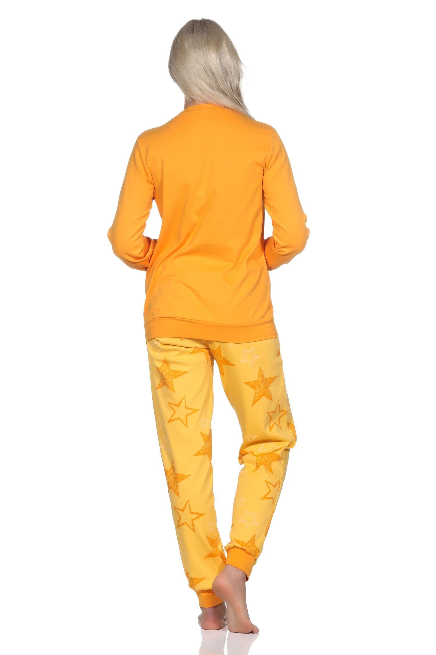 Normann Pyjama Kuschel Normann Interlock Damen orange in Optik Sterne Schlafanzug Qualität