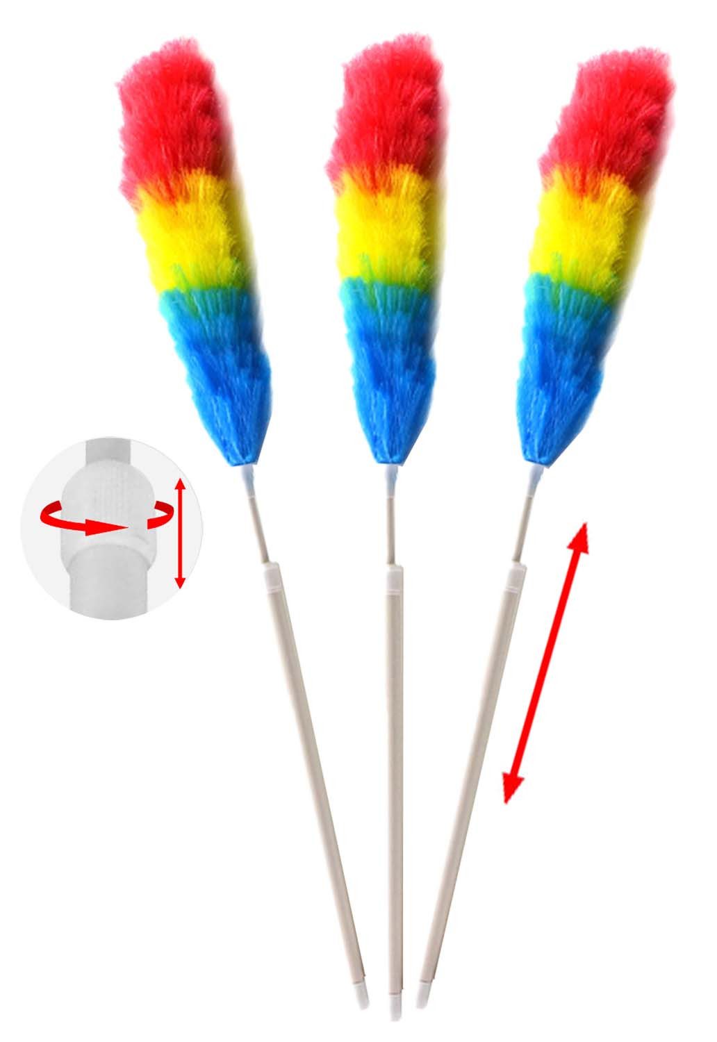 varivendo Staubwedel 3 Stück Staubwedel Teleskop ausziehbar grau 95cm (Set, 3-St., Staubwedel), taubbesen Staubmagnet Staubmop Staubfänger Flexibel