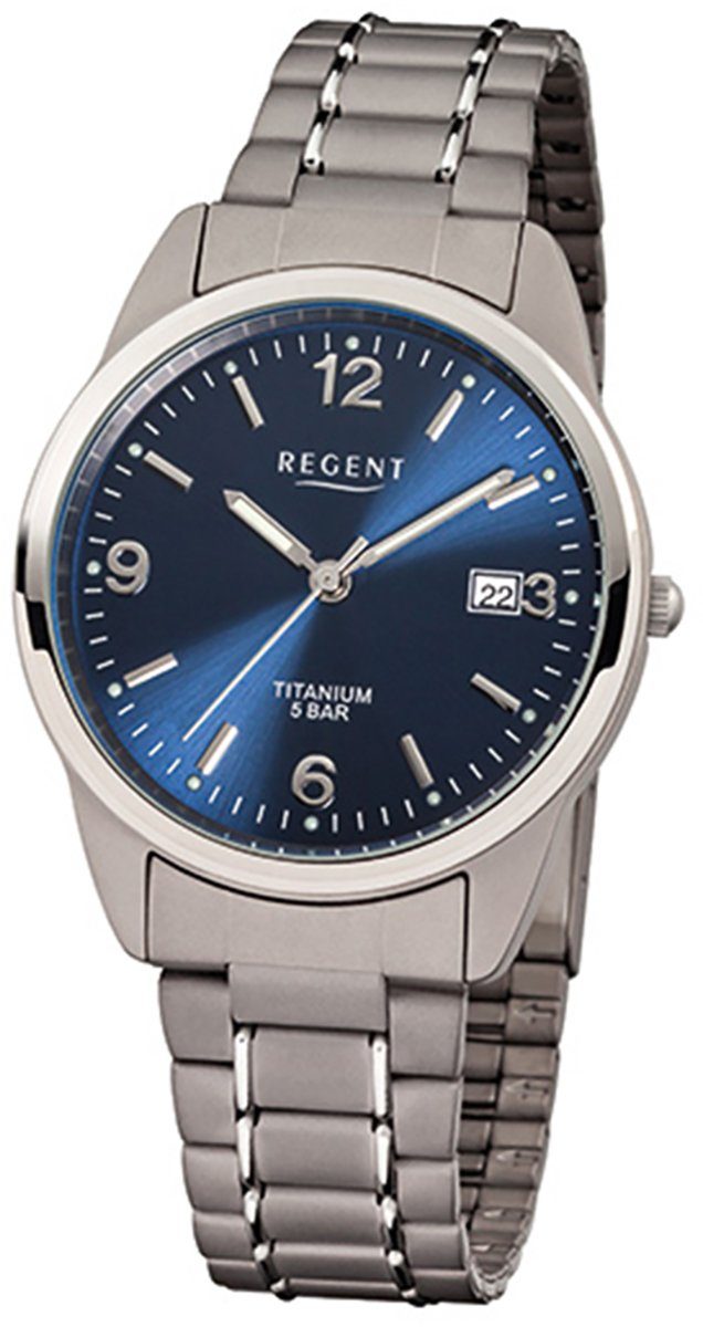 Regent Quarzuhr Regent Herren-Armbanduhr silber grau Analog, Herren  Armbanduhr rund, mittel (ca. 36mm), Titanarmband