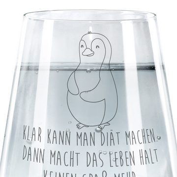 Mr. & Mrs. Panda Glas Pinguin Diät - Transparent - Geschenk, Abnehmen, Selbstrespekt, Trink, Premium Glas, Exklusive Gravur