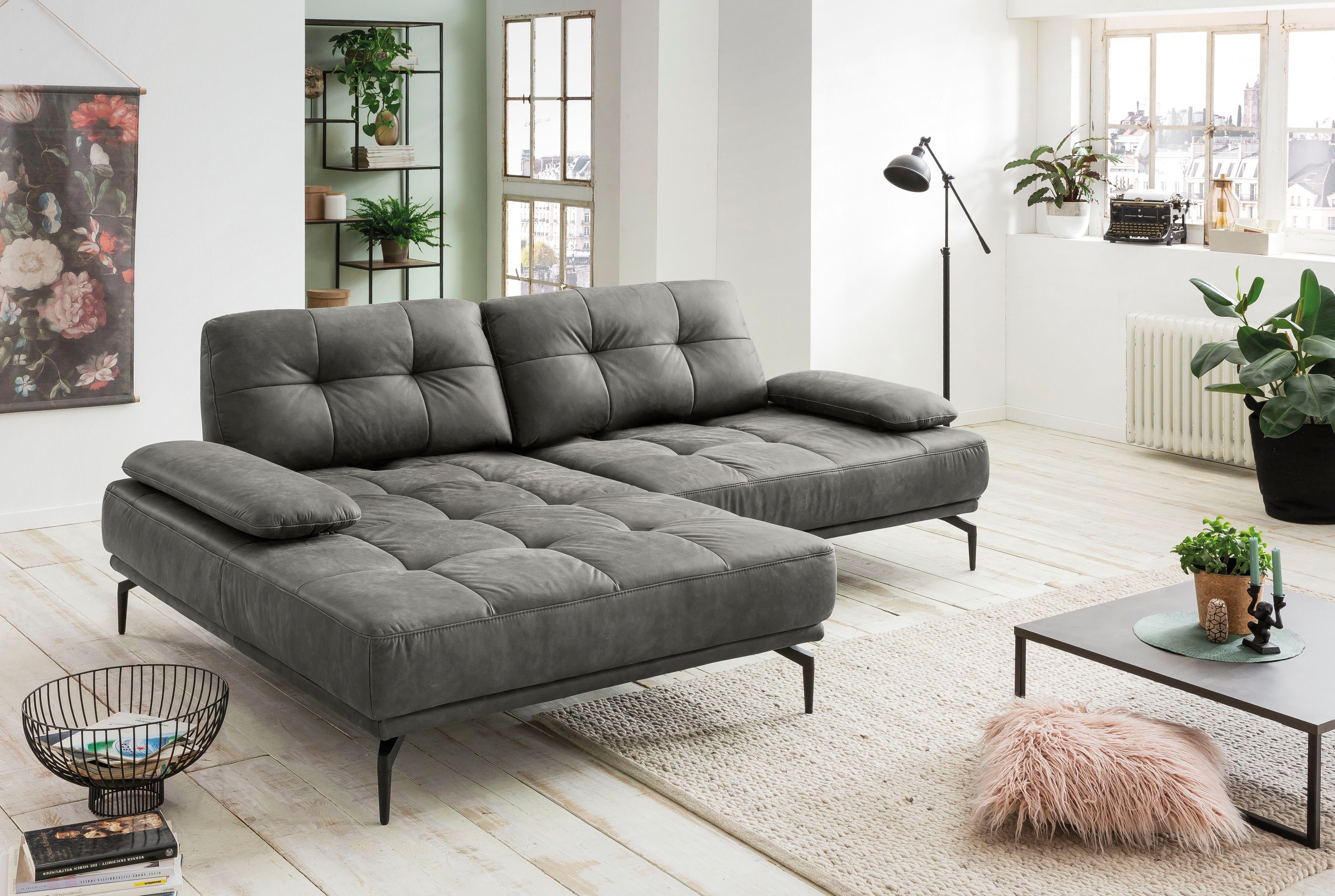 einzigartiges Material exxpo - sofa fashion Ecksofa, Metallfüße Sitztiefenverstellung, Armlehnenverstellung, Inklusive