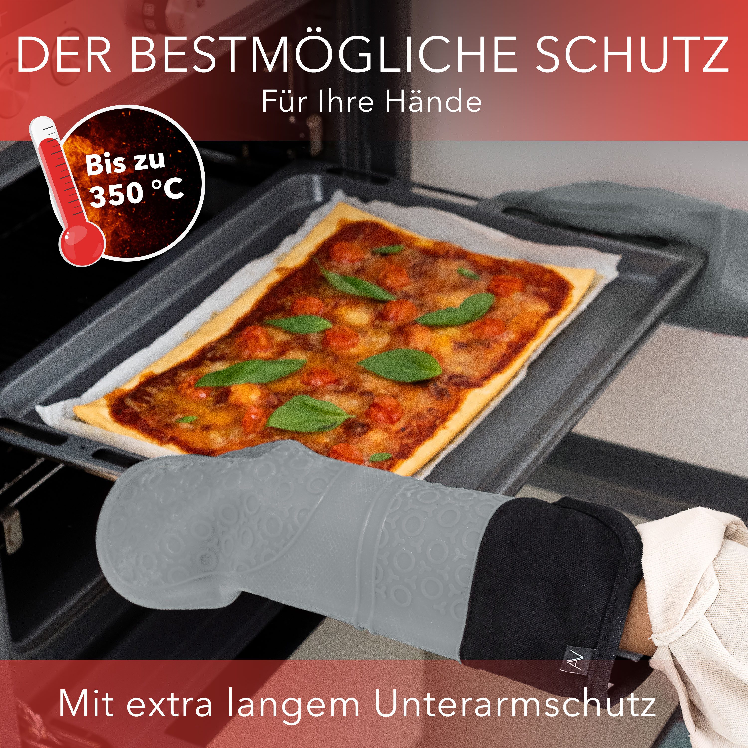 AVANA Topfhandschuhe Silikon Ofenhandschuhe Backhandschuhe Kochhandschuhe, (1 Paar Ofenhandschuhe aus Silikon), weiches Baumwoll-Innenfutter, Anti-Rutsch, Hitzebeständig bis 350°C