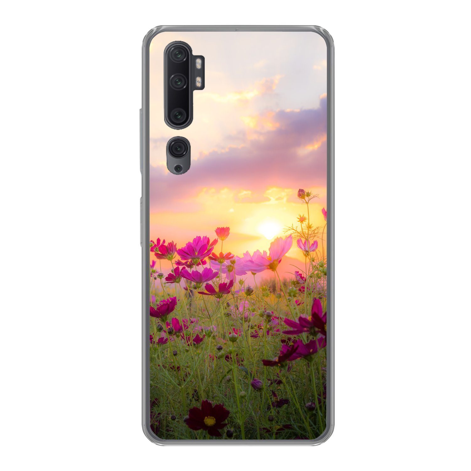 MuchoWow Handyhülle für Xiaomi Mi Note 10 Pro Blumen - Rosa - Sonnenuntergang - Natur - Wi