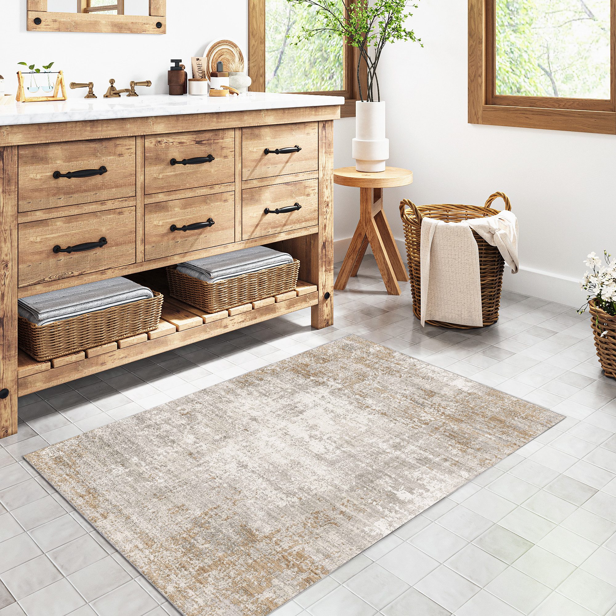 PURECOZY Teppich Kurzflo, Abstrakter Stil Teppich, rutschfest und pflegeleicht, rechteckig, Höhe: 6.1 mm, geeignet für verschiedene Innenräume