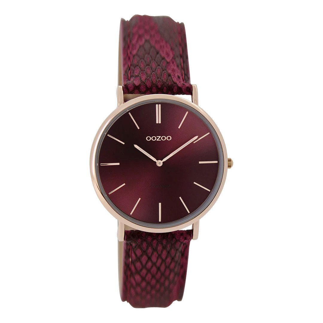 OOZOO Quarzuhr Damenuhr C9306 – Bordeaux Zifferblatt, roségoldenes Gehäuse, günstig online kaufen
