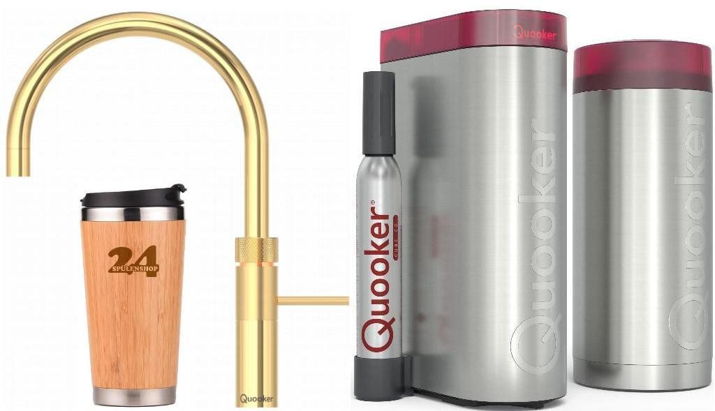 QUOOKER Küchenarmatur QUOOKER FUSION ROUND Gold COMBI+ B mit CUBE 2 (22+FRGLDCUBE) (2-St) 100°C Kochendwasserhahn mit Trinkwassersystem