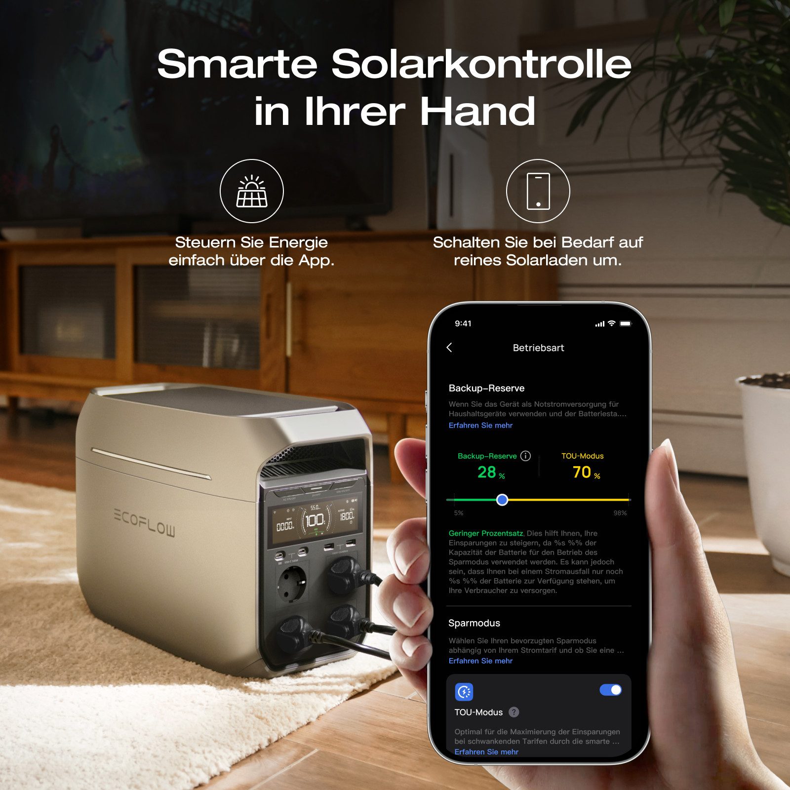 Ecoflow ECOFLOW DELTA 3 Plus Powerstation 1 024 Wh mit 220 W Solarpanel Powerstation, 1 000 W Solareingang, Solargenerator für Notstrom, Outdoor & Wohnmobil