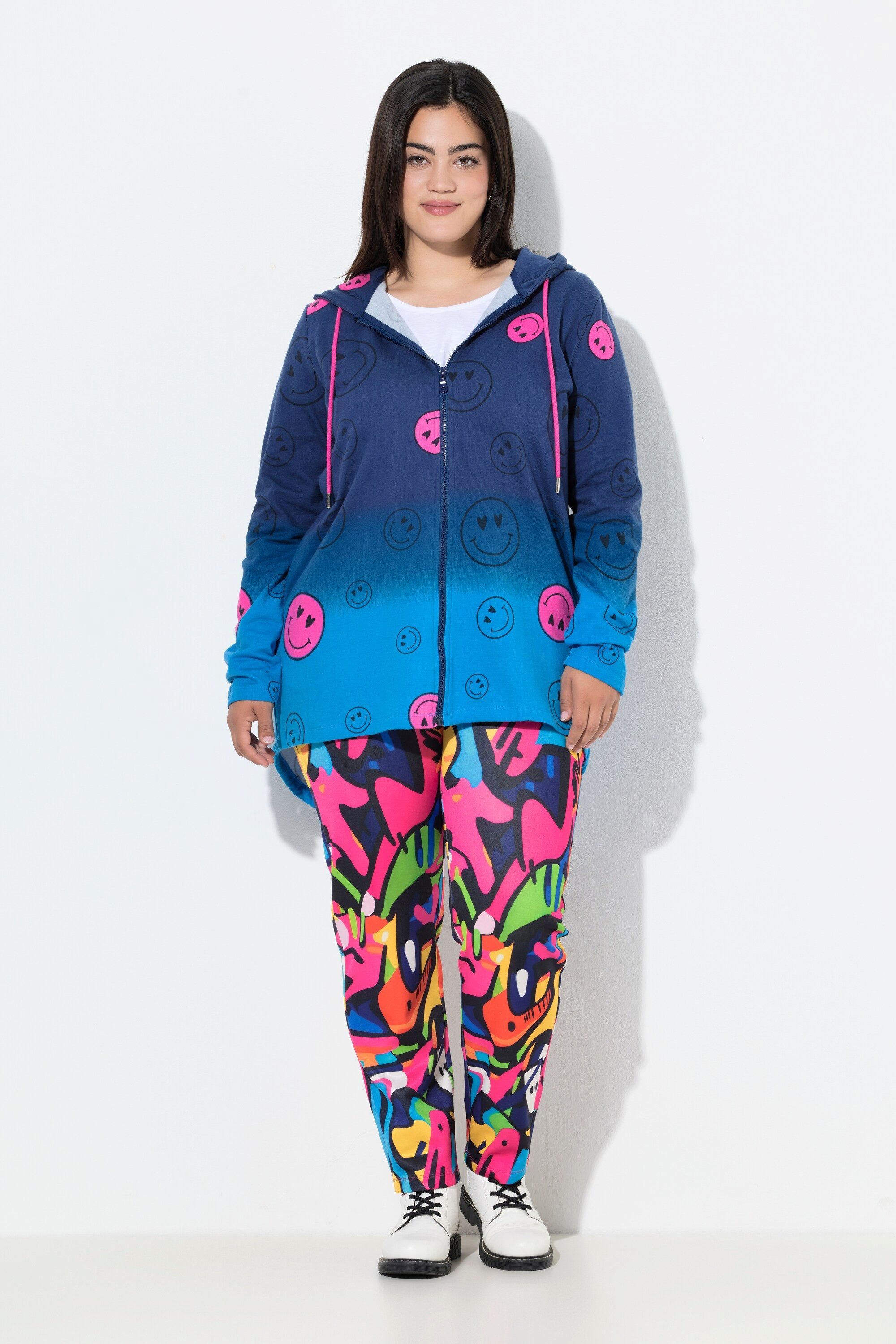 Angel of Style Sweatjacke Sweatjacke A-Linie Smiley-Muster Kapuze günstig online kaufen