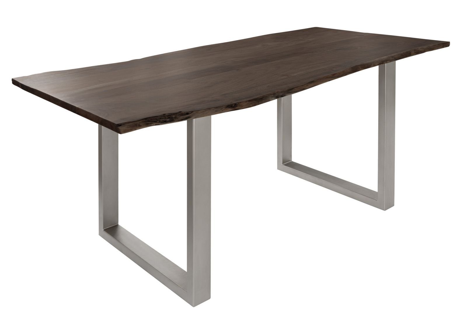 Massivmoebel24 Baumkantentisch FREEFORM (Massivholz, Massivholztisch), Baumtisch Akazie 120x90x76 grau Beine silber matt FREEFORM 3