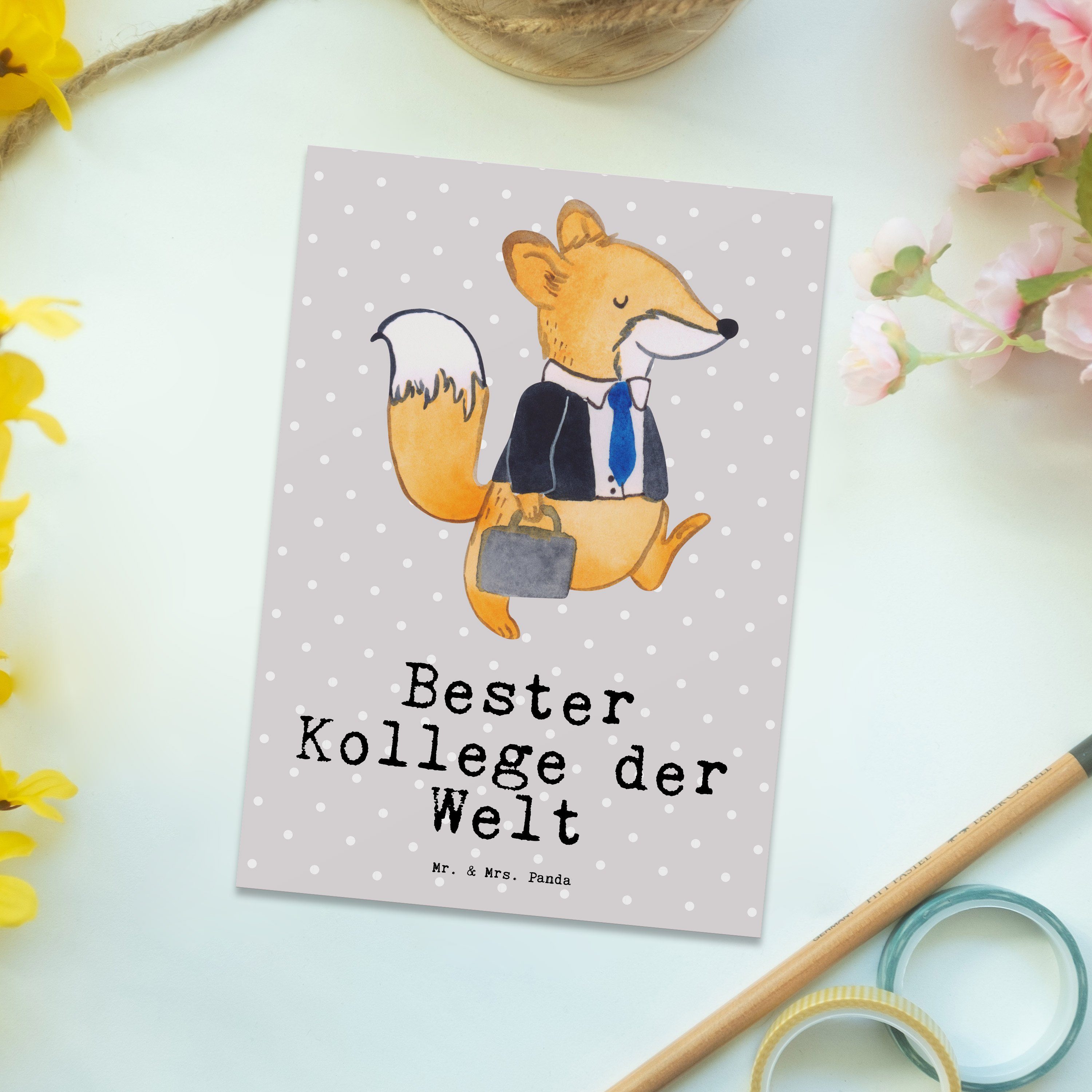 Pastell der Grau Postkarte Bester Fuchs - Geschenk, Mr. Panda - Welt Mrs. & Berufsgenoss Kollege
