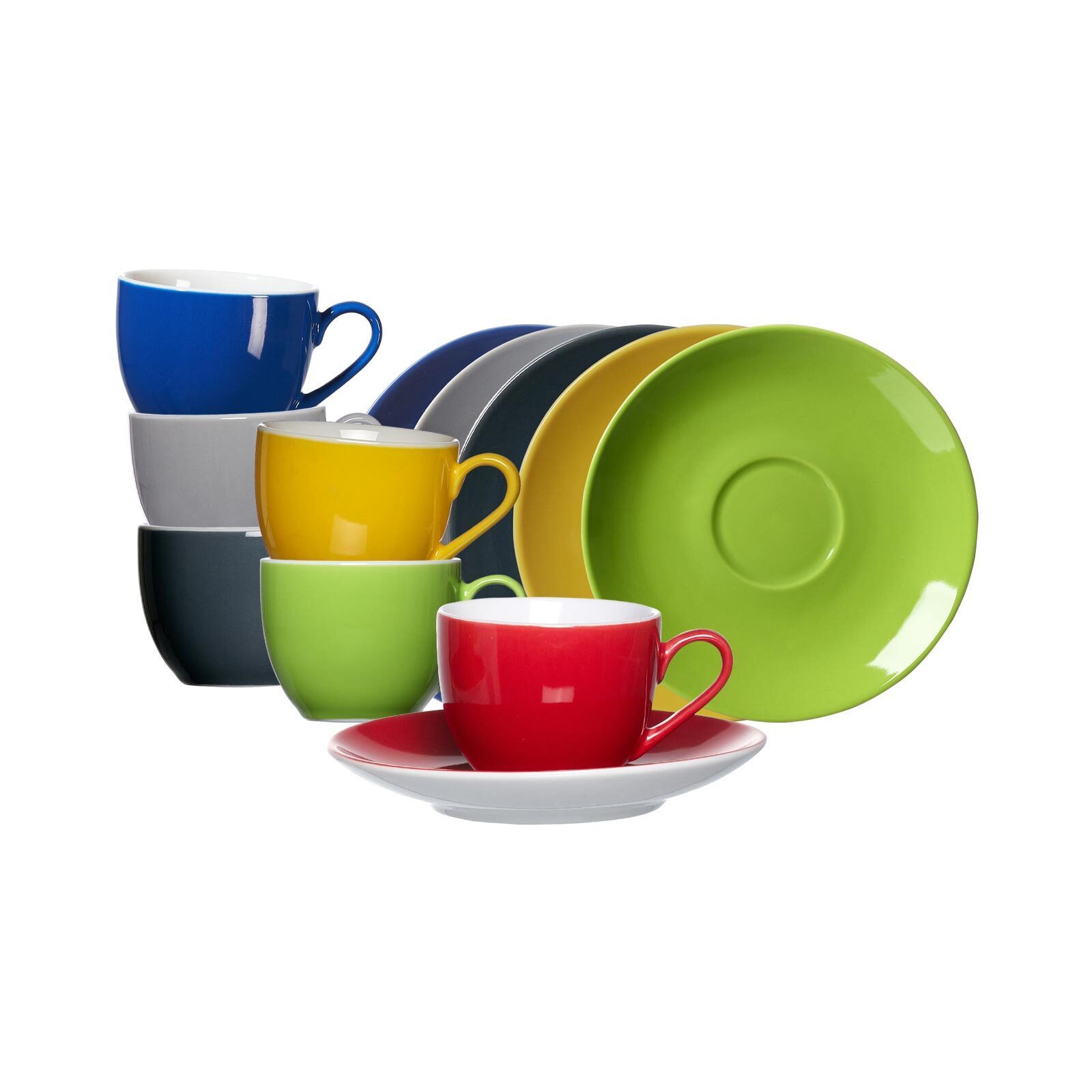 Ritzenhoff & Breker Espressotasse Doppio Espressotassen mit Untertassen 80 ml, 6-tlg., Porzellan