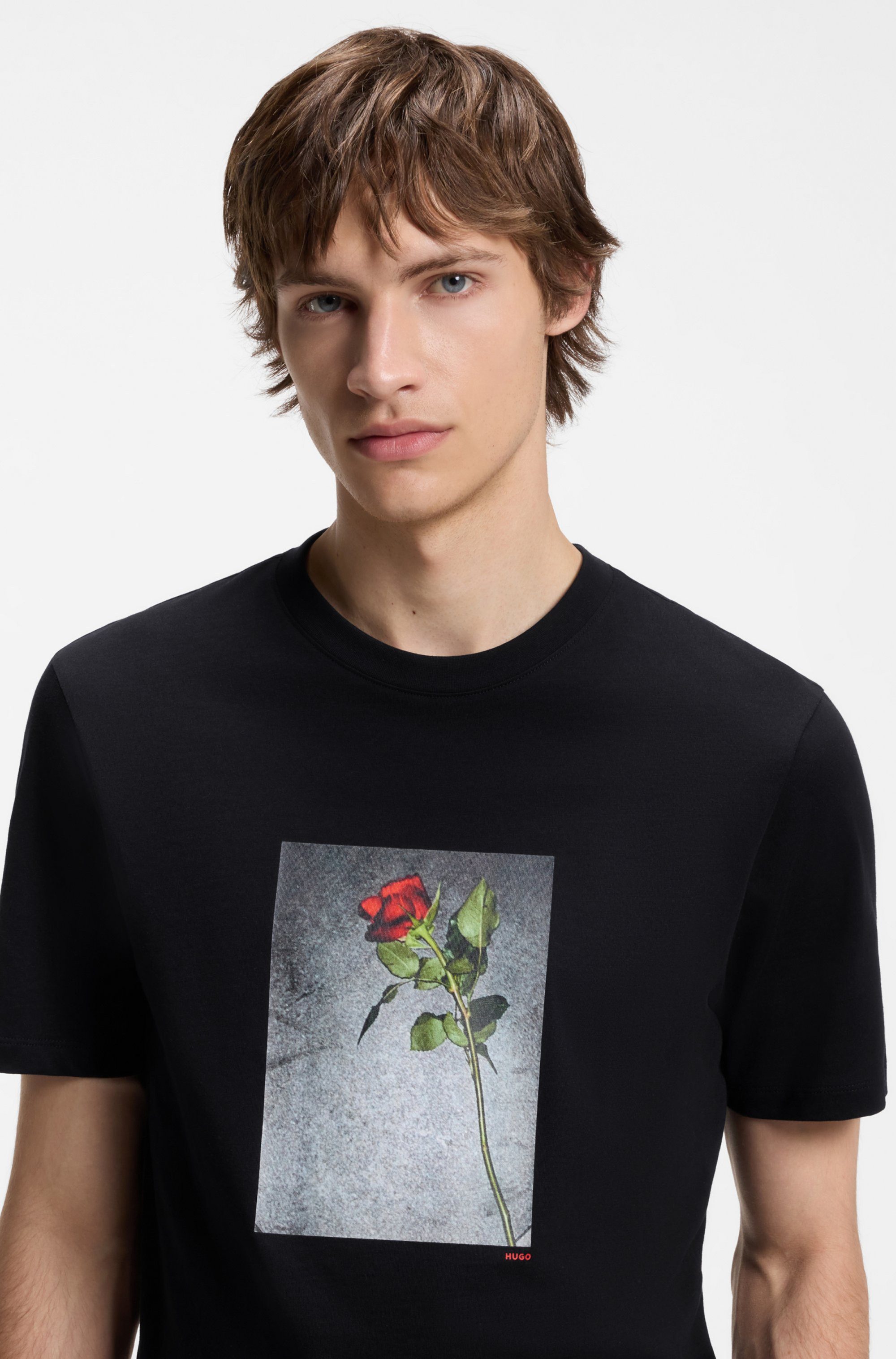 HUGO T-Shirt Durose Fotodruck, reine Baumwolle, Regular Fit