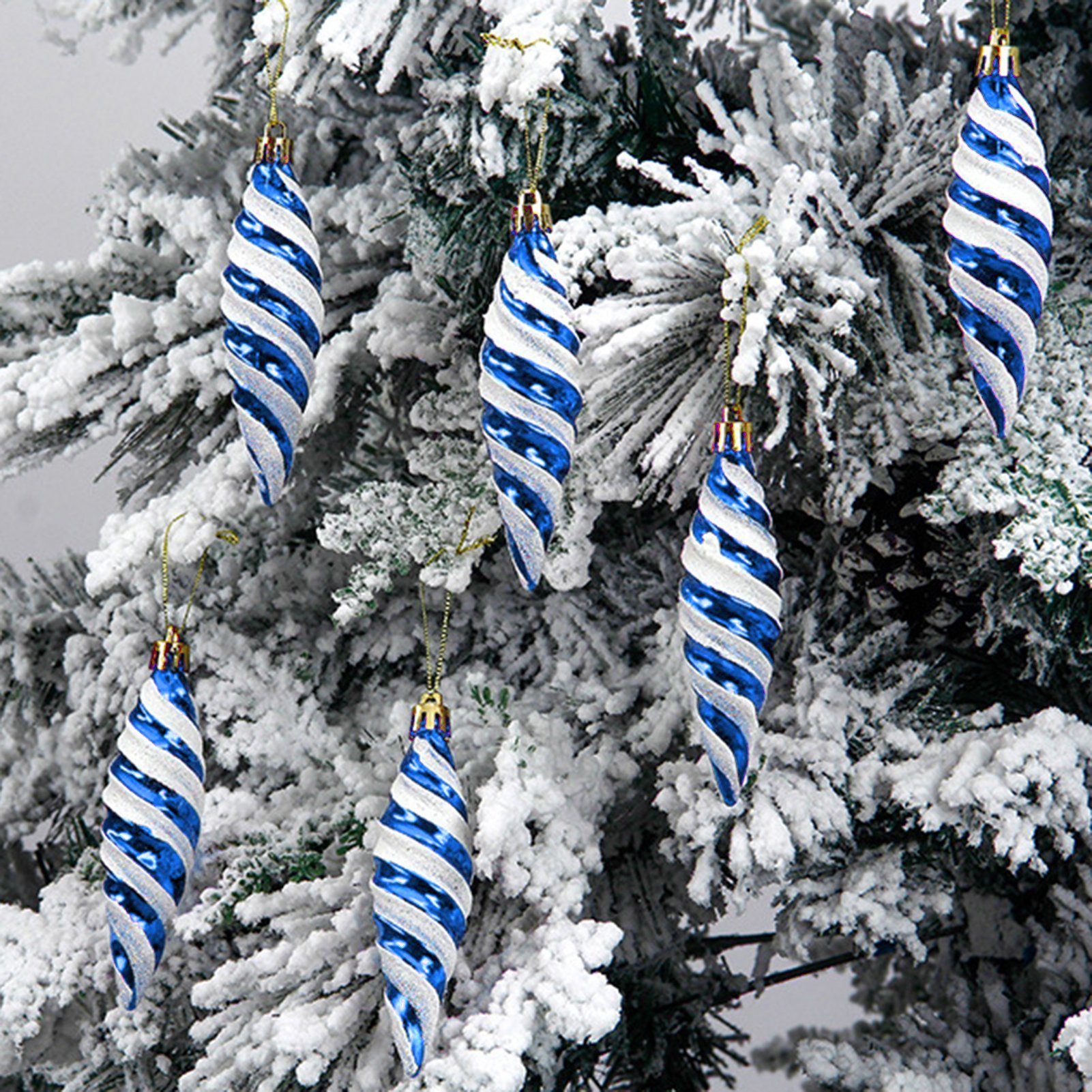 Rutaqian Dekohänger 12 Stück Weihnachtsbaum-Anhänger Spitzer Spiralfaden Hängedekoration (Bemalte Spiralanhänger mit Schlüsselbändern Leuchtende Farben) Blau