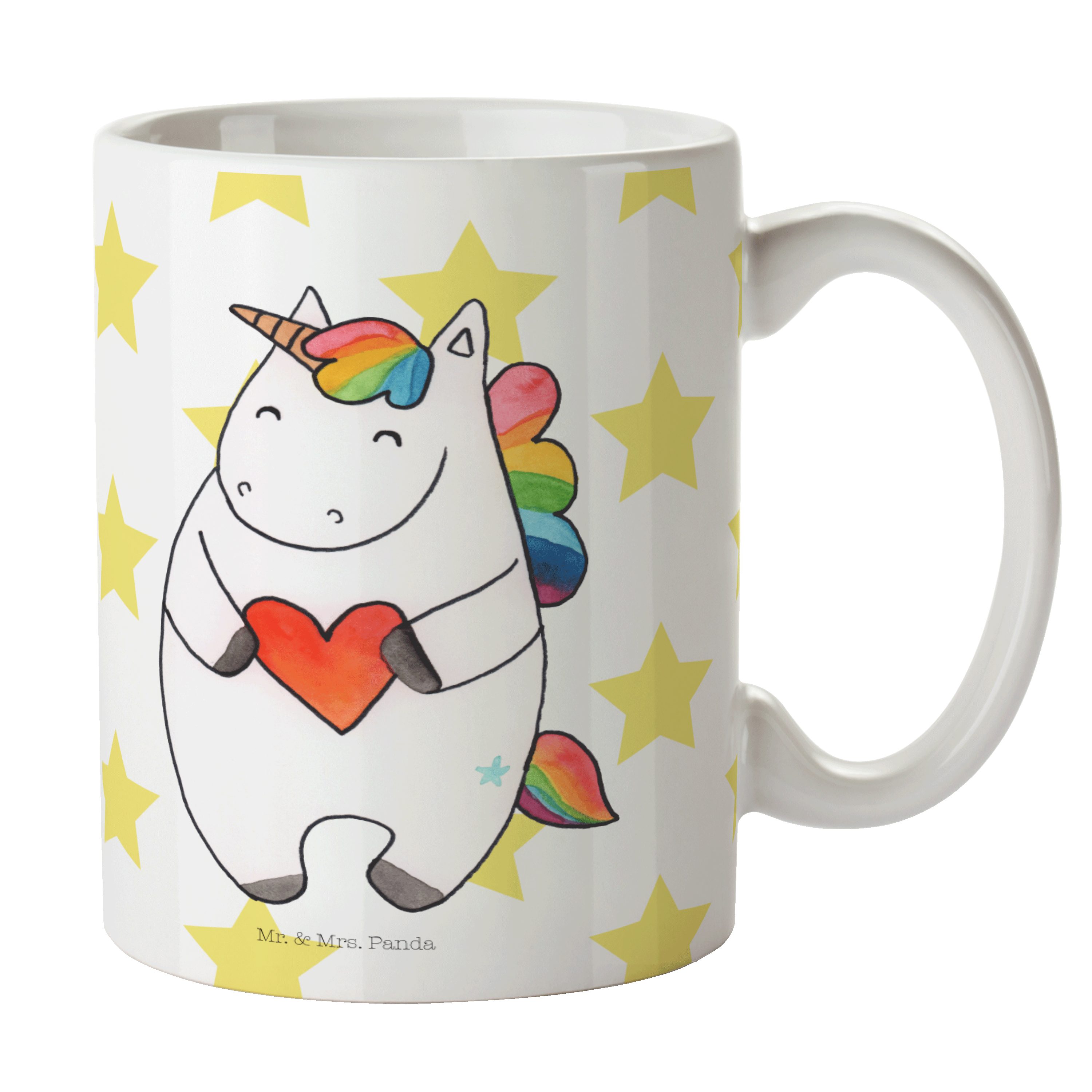 Unicorn, - Geschenk Tasse, lusti, Einhorn Tasse, Herz - Geschenk, & Weiß Keramik Tasse Mr. Mrs. Panda