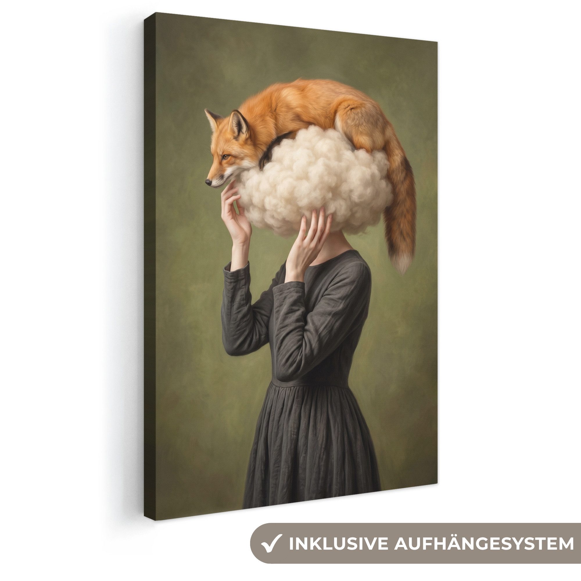 OneMillionCanvasses® Leinwandbild Fuchs - Surrealist - Grün, Fotodruck (1 St), Leinwand Canvas Wandbild, Wanddekoration 20x30 cm