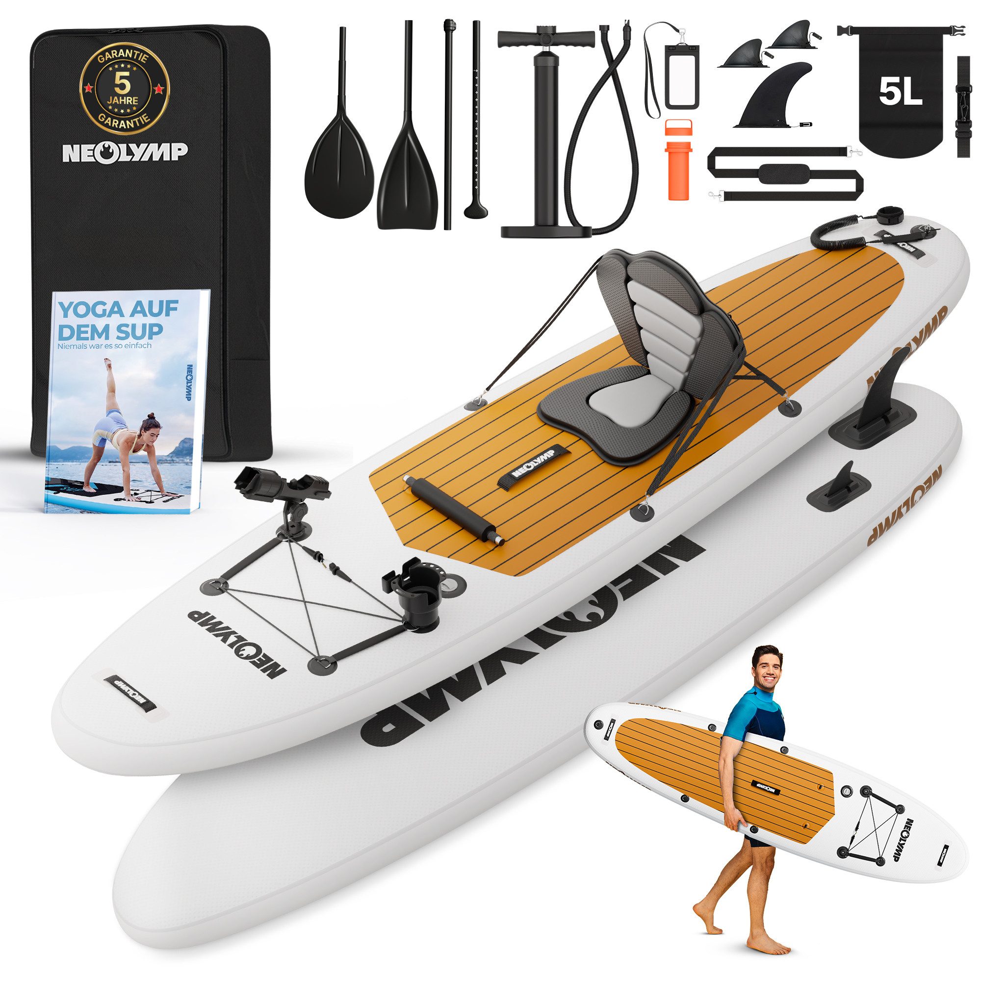 NEOLYMP SUP-Board Aufblasbares Stand Up Paddle Board 315 cm – SUP Komplett-Set 13-tlg, (Stand Up Paddle 315 cm – SUP Komplett-Set 13-tlg. - 150 kg Traglast), für Kinder & Erwachsene – 150 kg Traglast - Paddleboard aufblasbar