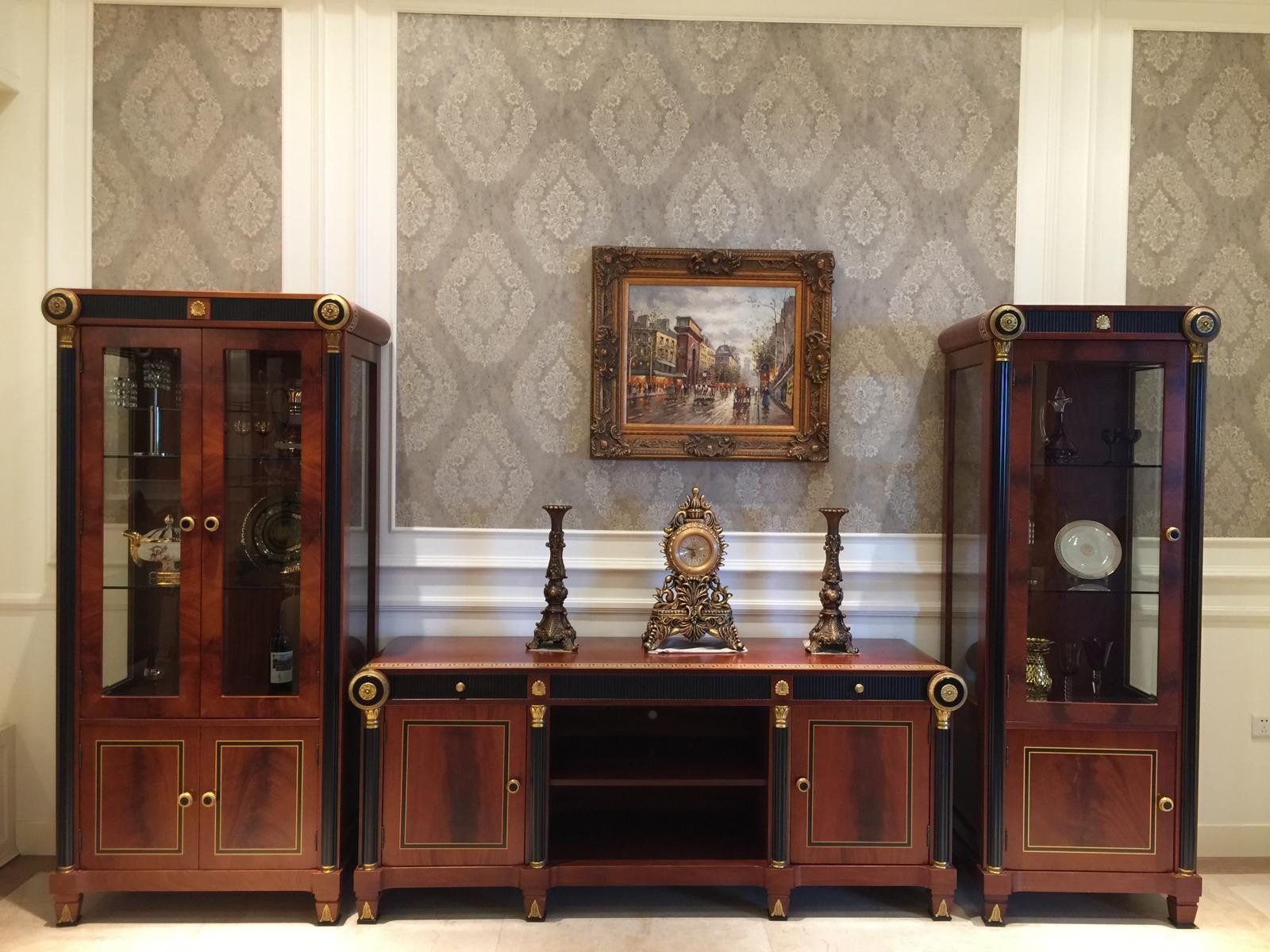 Xlmoebel Wohnwand Antike Wohnwand aus Holz mit Sideboard und Schränken in Vintage-Optik, (3-St., 3tlg. Wohnwand), Hergestellt in Europa
