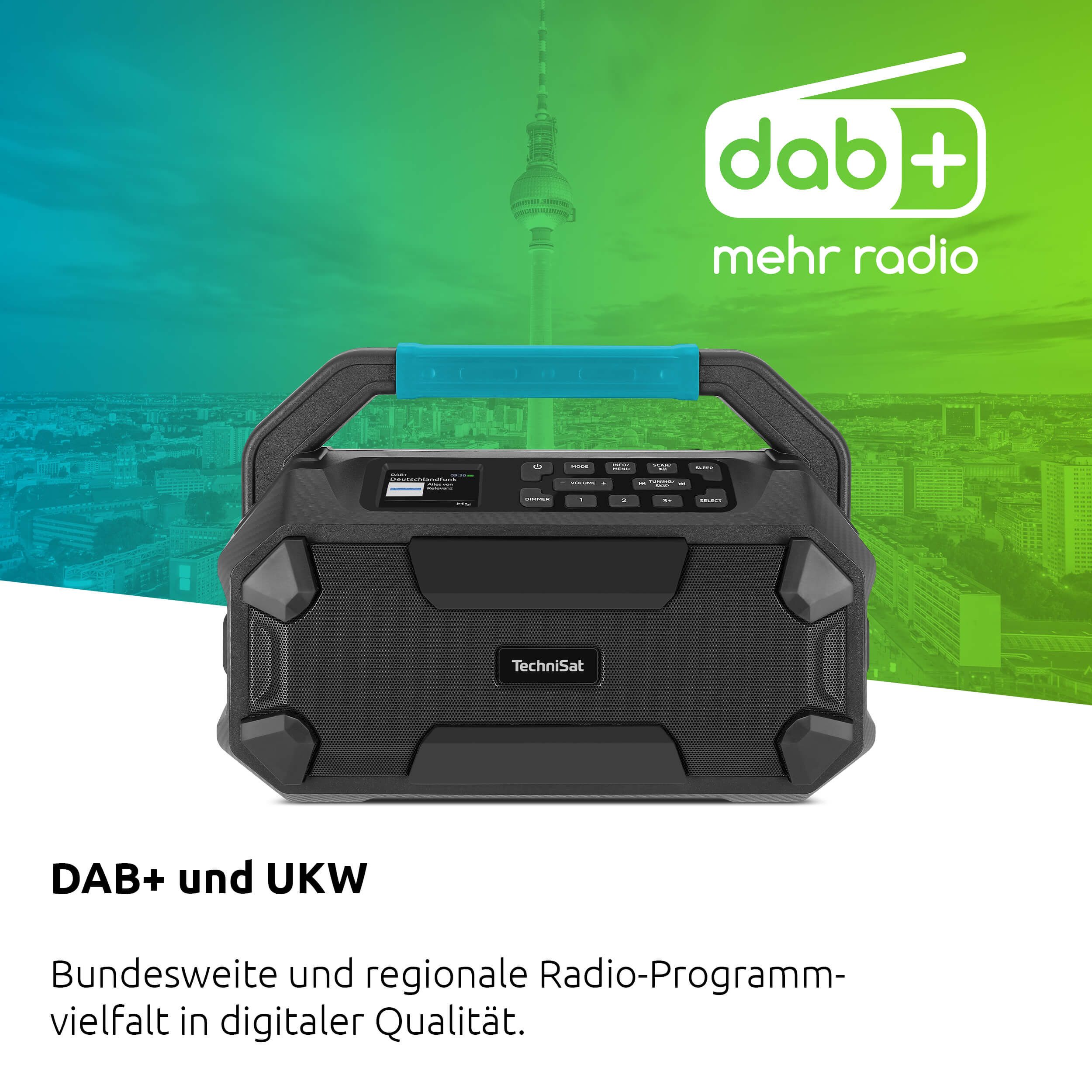 TechniSat VIOLA 231 OD Baustellenradio (Digitalradio (DAB), FM-Tuner mit RDS, 30 W, IPX4 Schutz, 18-V-Akkuaufnahme, Bluetooth)