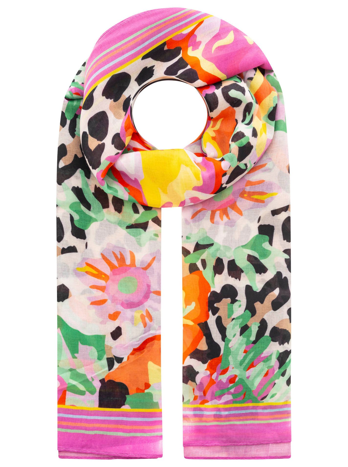 Zwillingsherz Schal "Tropical Tucan", tropisches Muster, farbenfroh, transparent