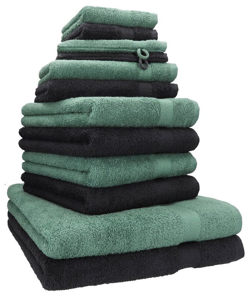 Betz Handtuch Set 12-TLG. Handtuch Set Premium 100% Baumwolle 2 Duschtücher  4 Handtücher 2 Gästetücher 2 Seiftücher 2 Waschhandschuhe Farbe Graphit/tannengrün,  100% Baumwolle, (12-tlg)