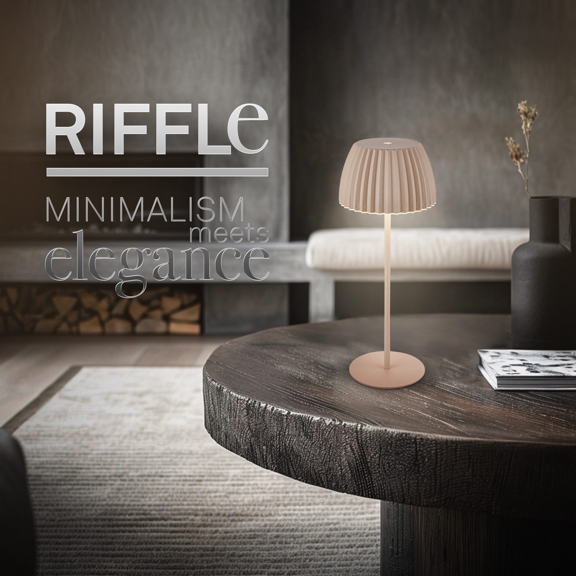 Briloner Leuchten LED Tischleuchte Riffle Tischlampe kabellos Akku USB-C dimmbar Design Award, LED fest integriert, 2700K- Extra-Warmweiß, Akku tauschbar, Indoor/Outdoor, Balkon, Wohnzimmer, Esszimmer
