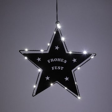 MARELIDA LED Stern LED Stern Frohes Fest Metallstern Leuchtstern hängend 27cm schwarz, LED Classic, warmweiß (2100K bis 3000K)