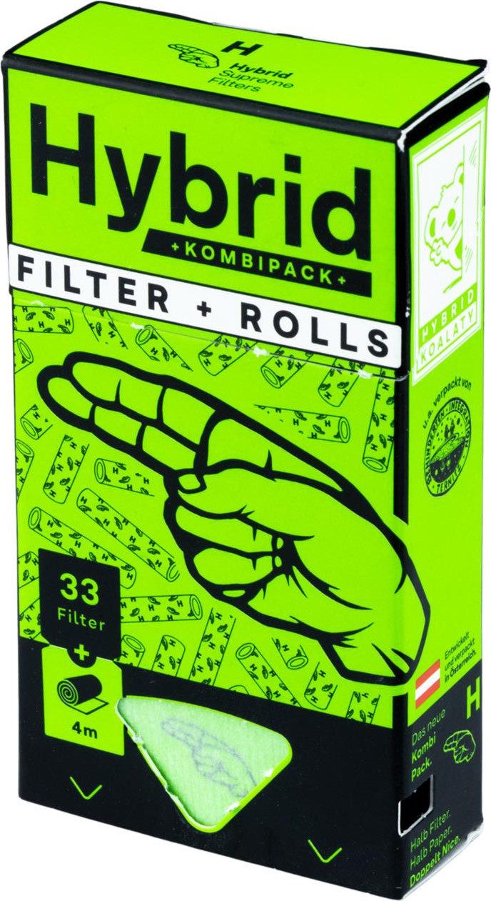 Hybrid Supreme Filters Aktivkohlefilter 33 Filter + 4m Papers + Grinder + Feuerzeug + Jointhülle, Zubehör für Jointfilter, 5 teilig im Set