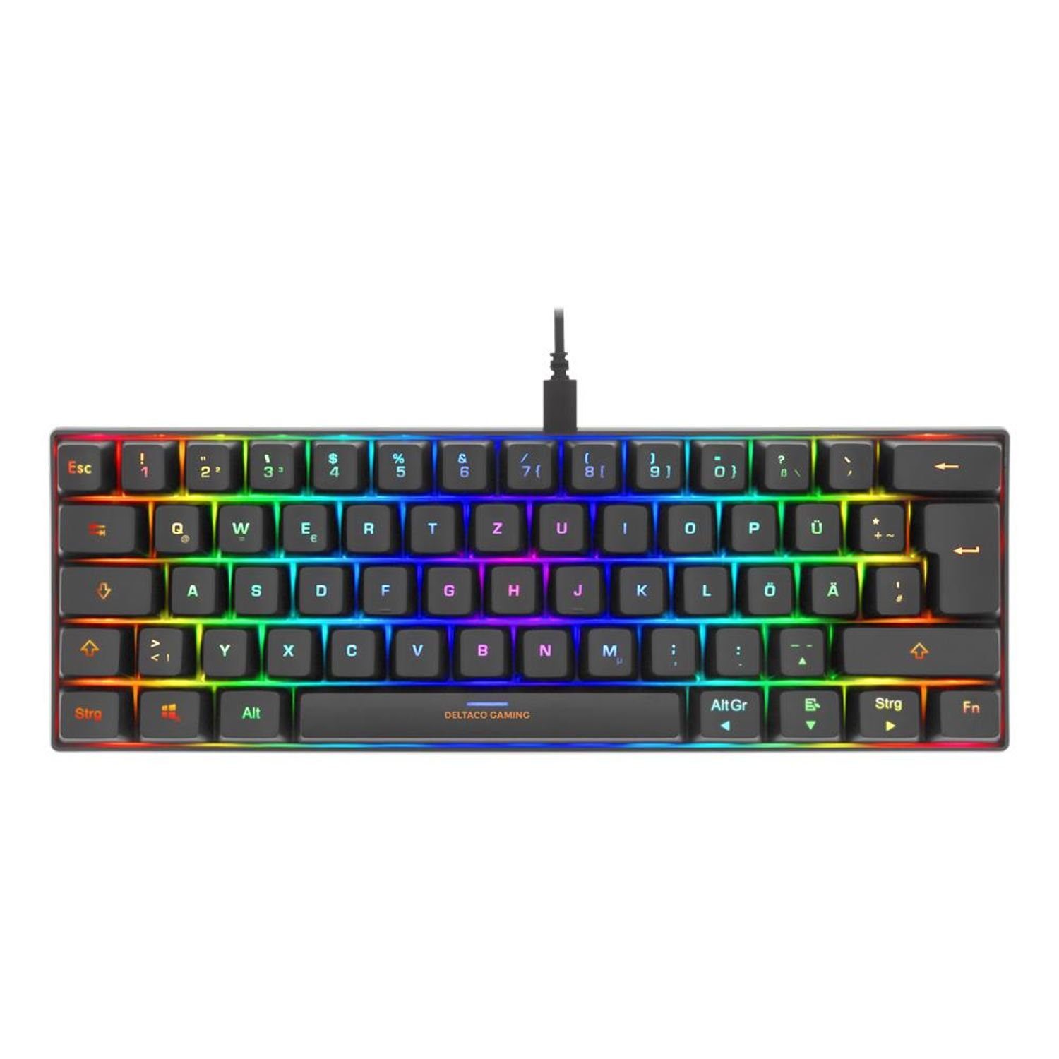 DELTACO Mechanische Mini Gaming Tastatur GAM-075-D 100% schwarz) (RGB-LED-Beleuchtung, Anti-Ghosting N-Key-Rollover, Farbe Gaming-Tastatur