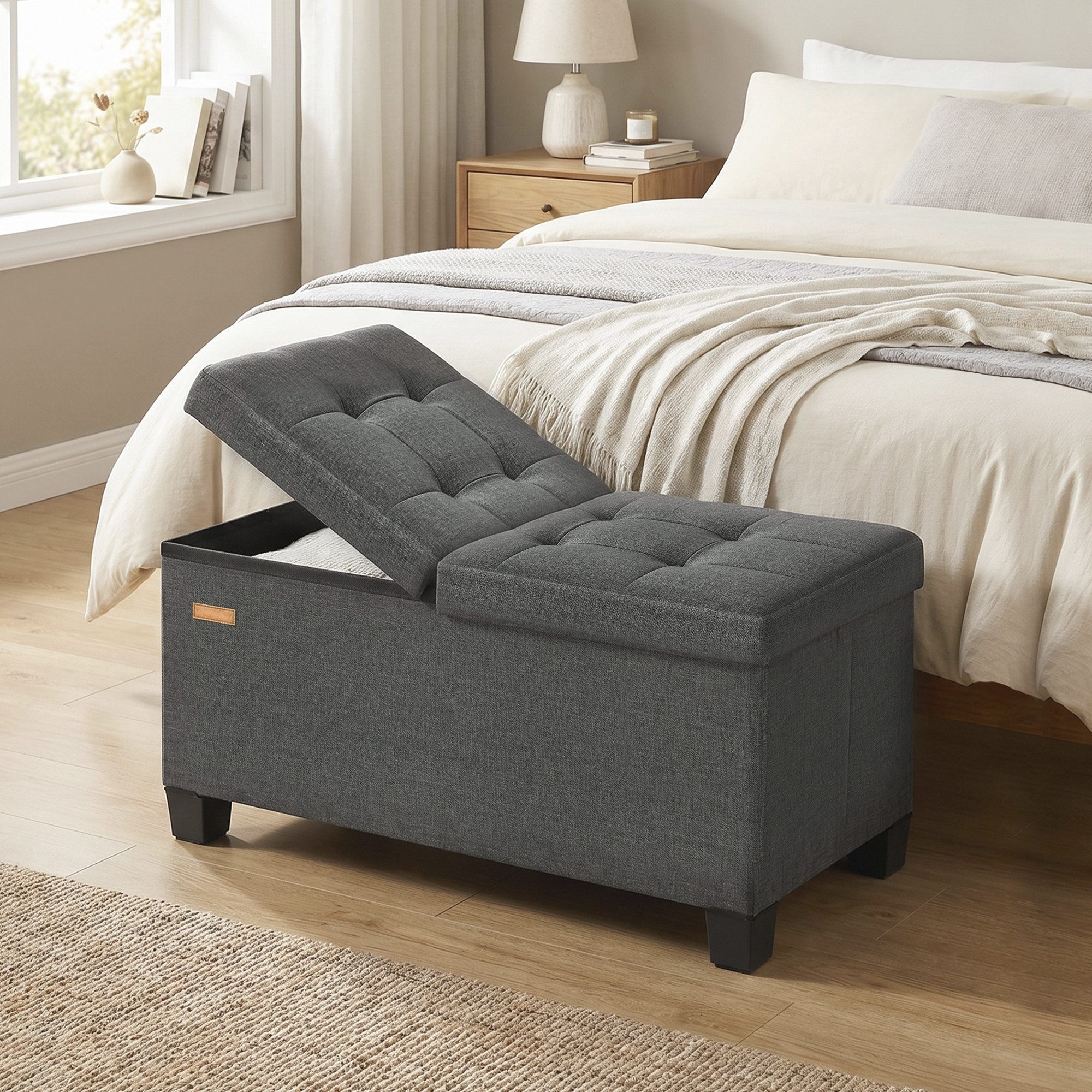 SONGMICS Sitzhocker Aufbewahrungsbox faltbar, 76 cm, Wohnzimmer Schlafzimmer Flur, mit Stauraum, mit Deckel groß – Bild 4 von 5