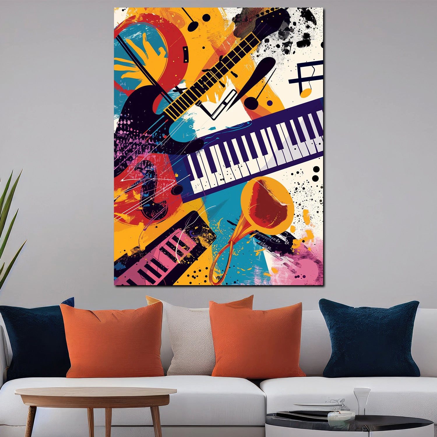 Artedinoi Leinwandbild Musikinstrumente Collage bunt Pop Art Leinwandbild Wandbild XXL, Musikinstrumente, farbenfroh