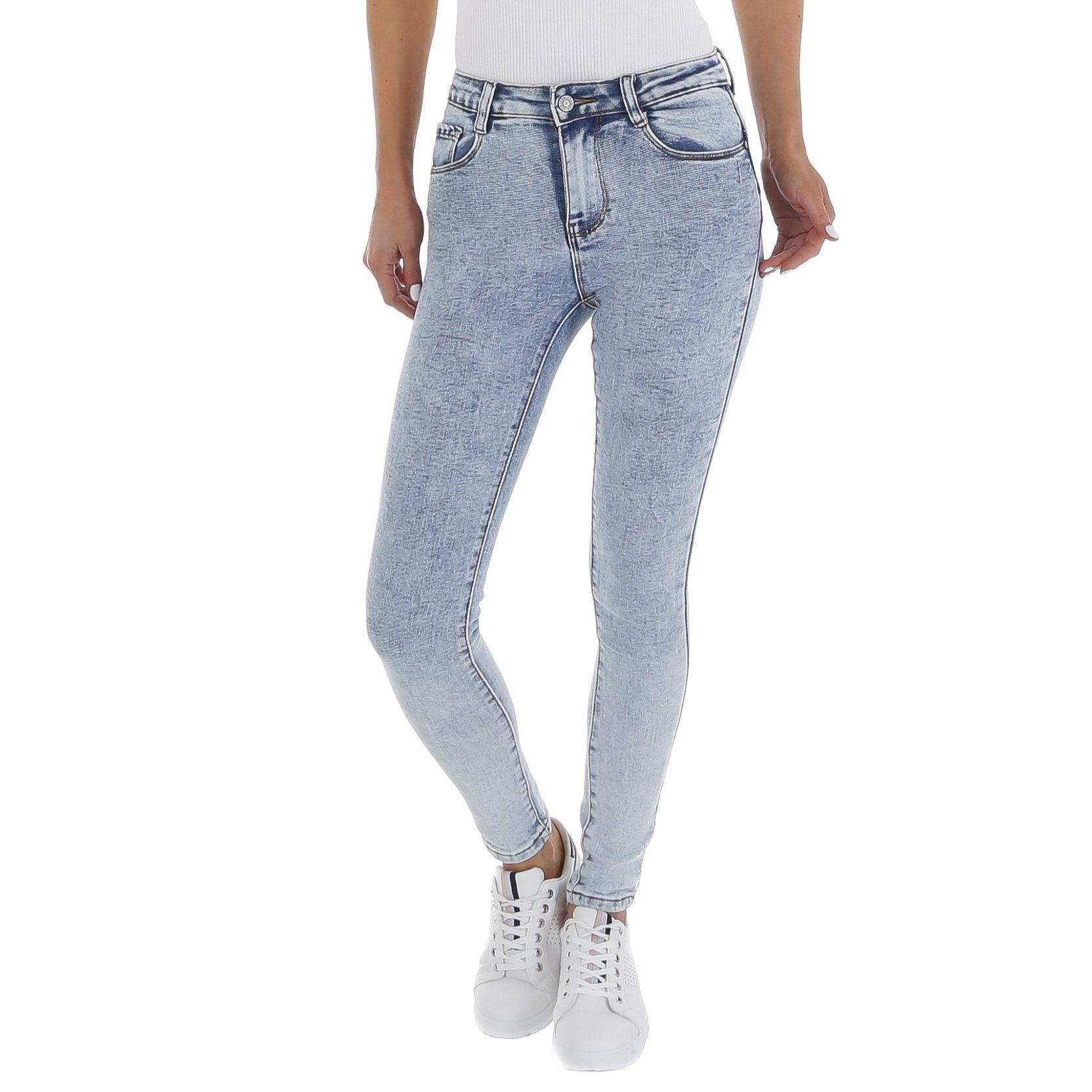 Damen Jeans Ital-Design Skinny-fit-Jeans Damen Freizeit Used-Look Stretch Skinny Jeans in Hellblau