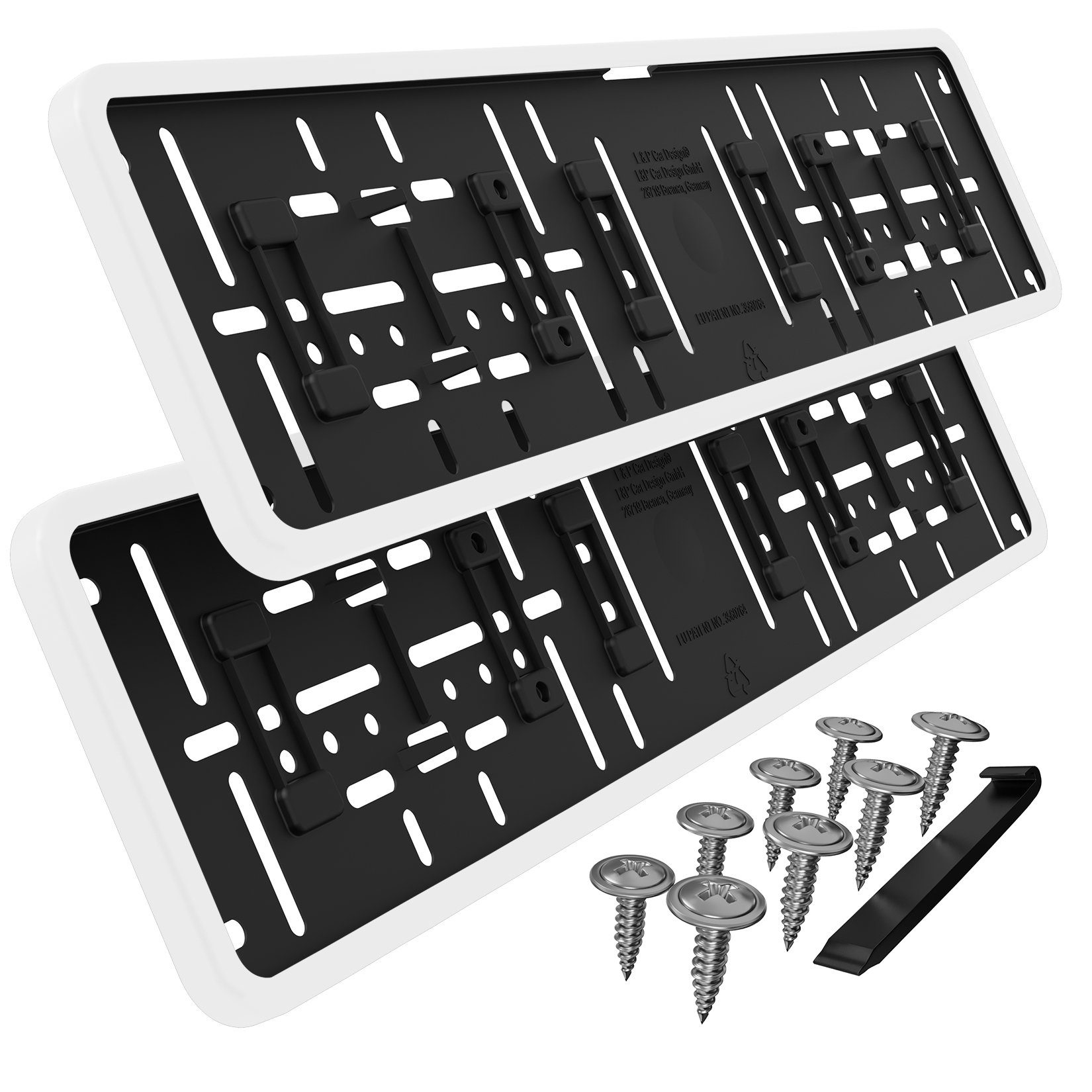 L & P Car Design Kennzeichenhalter für Auto mit umlaufendem Rahmen in Weiß, (2 Stück)