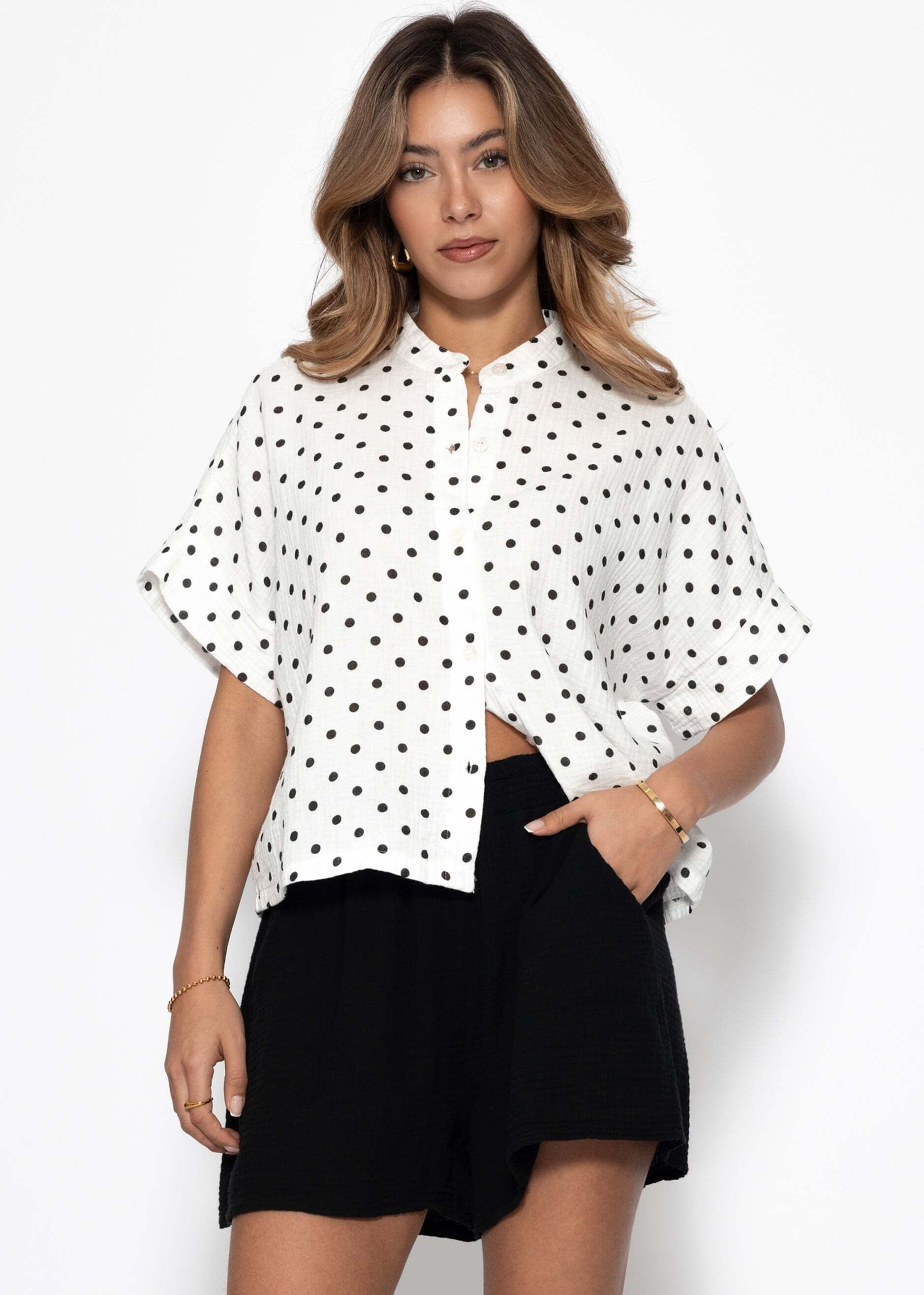 SASSYCLASSY Langarmbluse Musselin Bluse mit Blumenprint für Damen Weiche Bluse mit kurzen Ärmeln in lockerem Schnitt Rosa