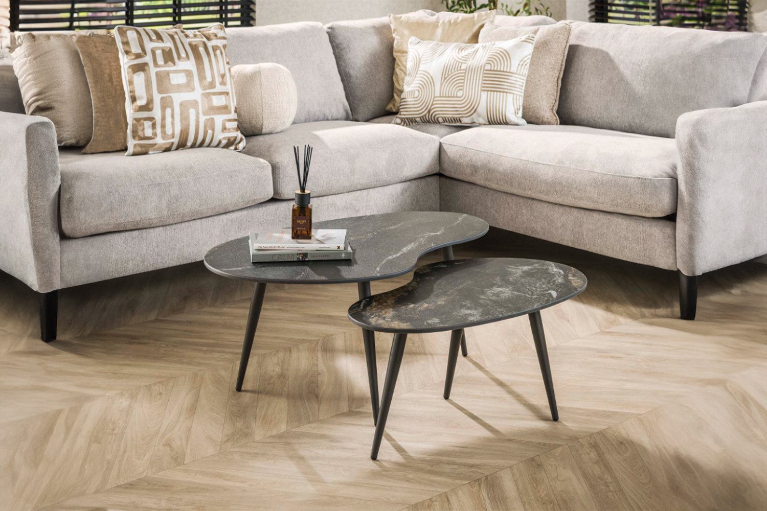 KAWOLA Couchtisch PONTE (Set, 2-St), Keramik schwarz nierenförmig