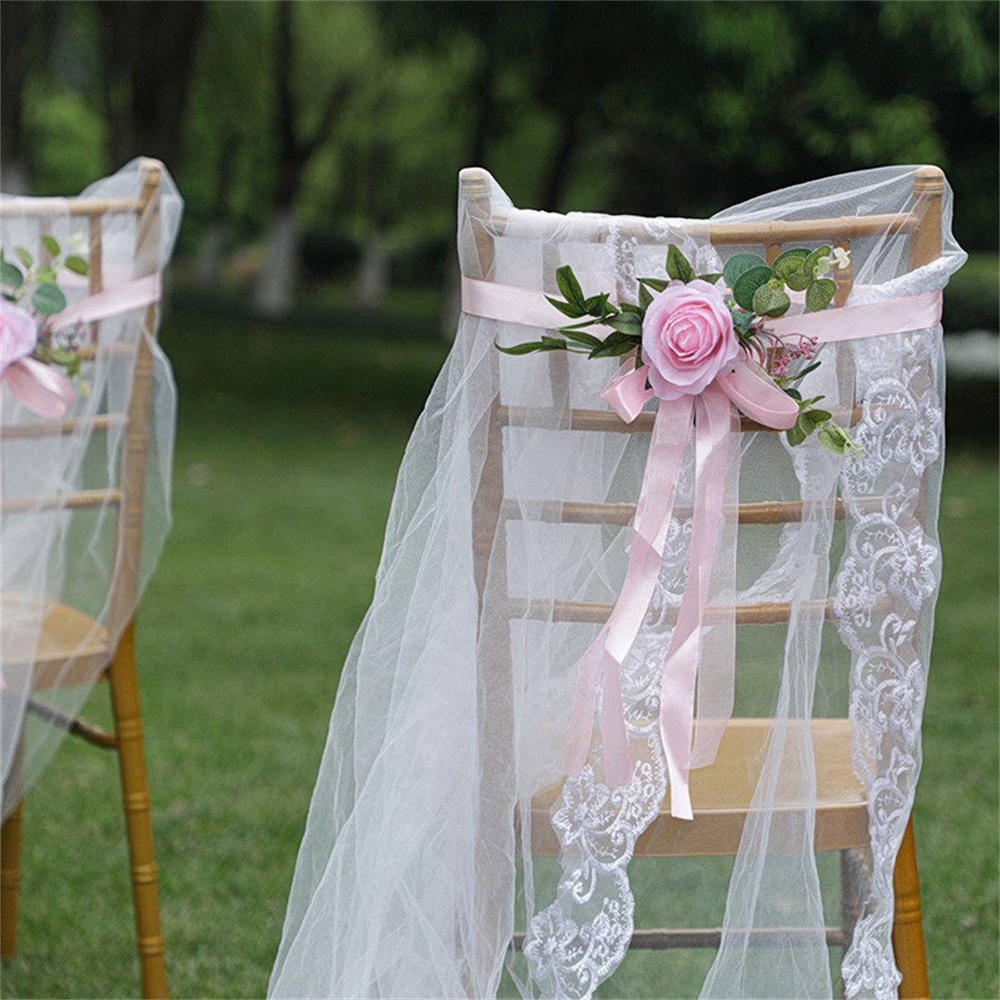 Kunstkranz Dekorative Blumen für die Grün, Hochzeiten, Weiß simuliertes DÖRÖY bei Stuhllehne