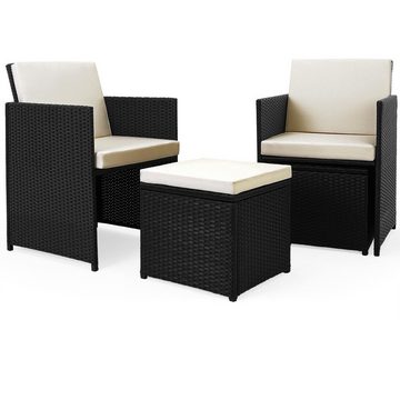 Casaria Sitzgruppe Cube, Polyrattan Tisch 120x120cm 4 Stühle 4 Hocker 7cm Auflagen Draußen