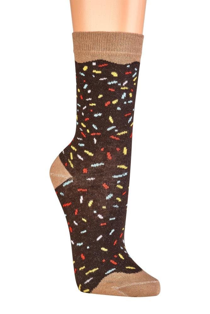 Donut (1 Form Socks Fun Lustige für bunte und Happy braun Mädchen Geschenksocken Socken 4 Donut Socken Damen Paar)