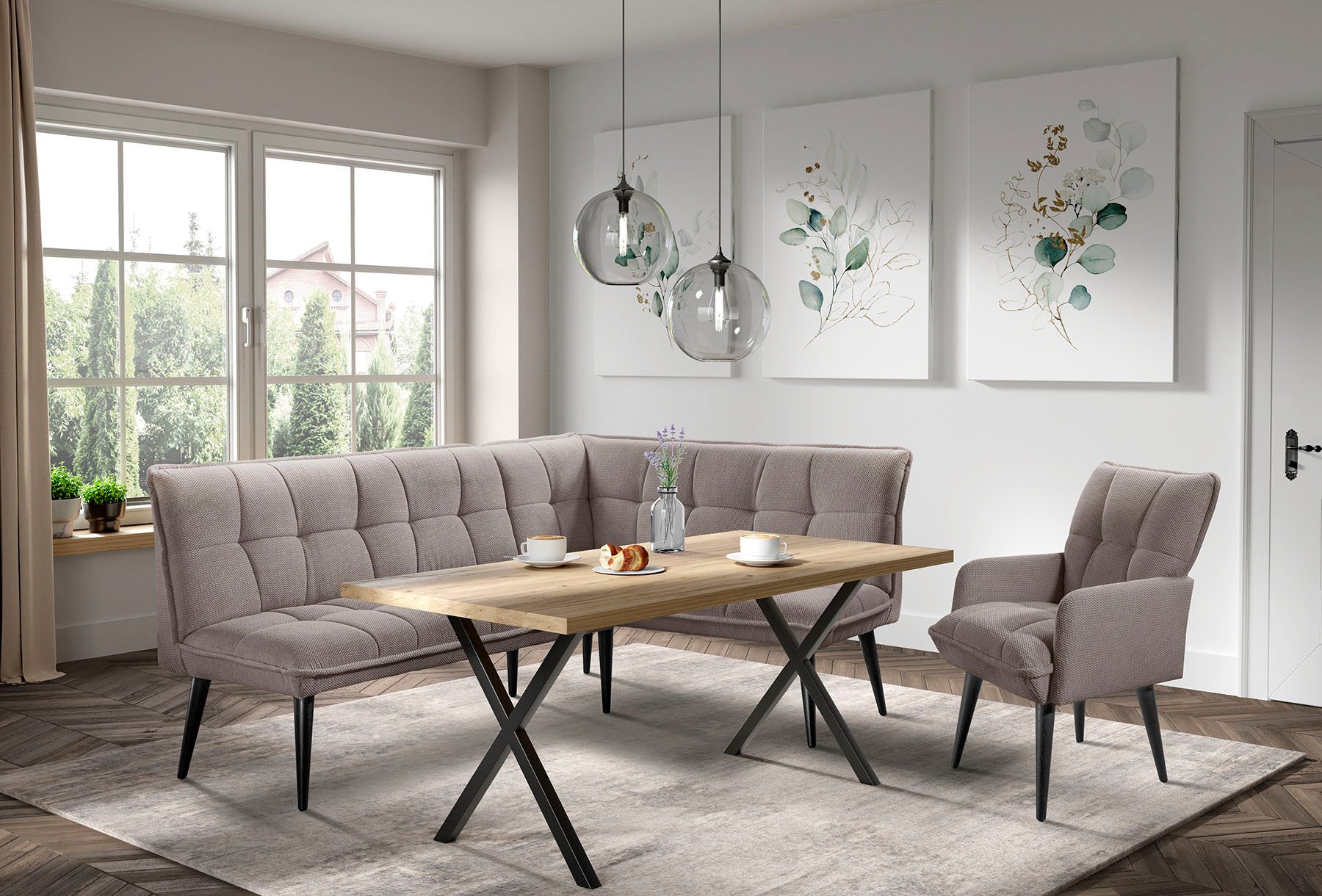 exxpo - sofa fashion Eckbank Mocca Essbank, Sitzbank, hoher Sitzkomfort, bequem und elegant, hochwertige Detailverarbeitung