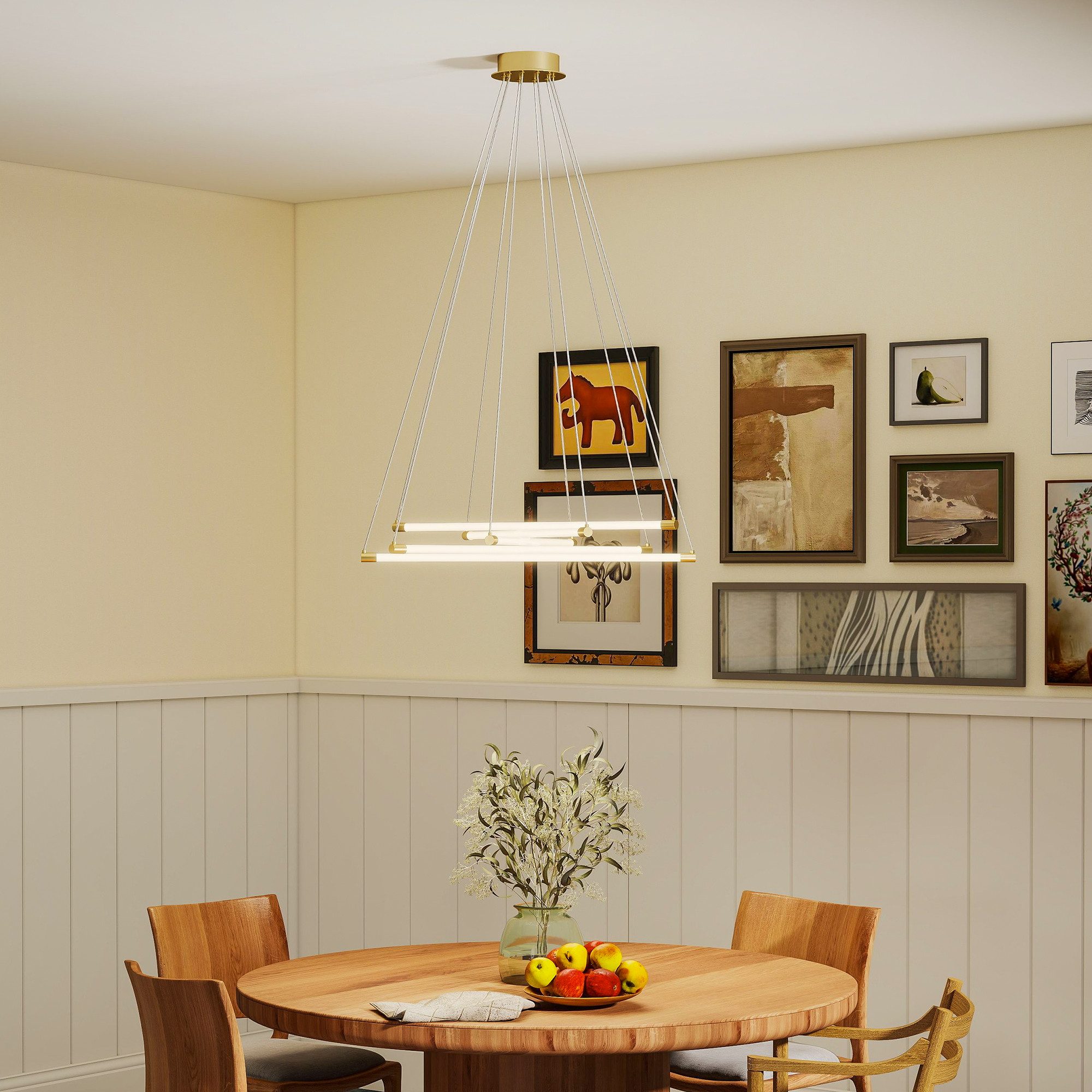 HOMCOM Pendelleuchte Deckenleuchtenschirm, Höhenverstellbar, LED-Beleuchtung, LED-Lampe, Warmweiß, Weiß, Kaltweiß, für Wohnzimmer, Schlafzimmer, Flur, Gold+Weiß